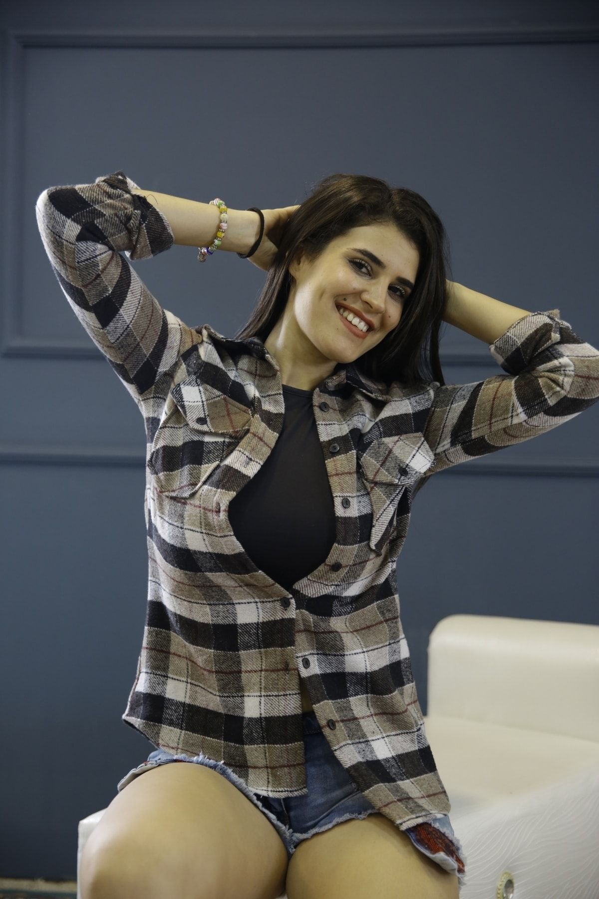 Kadın Kahverengi Uzun Kol Ekoseli Oduncu Gömlek 1068K