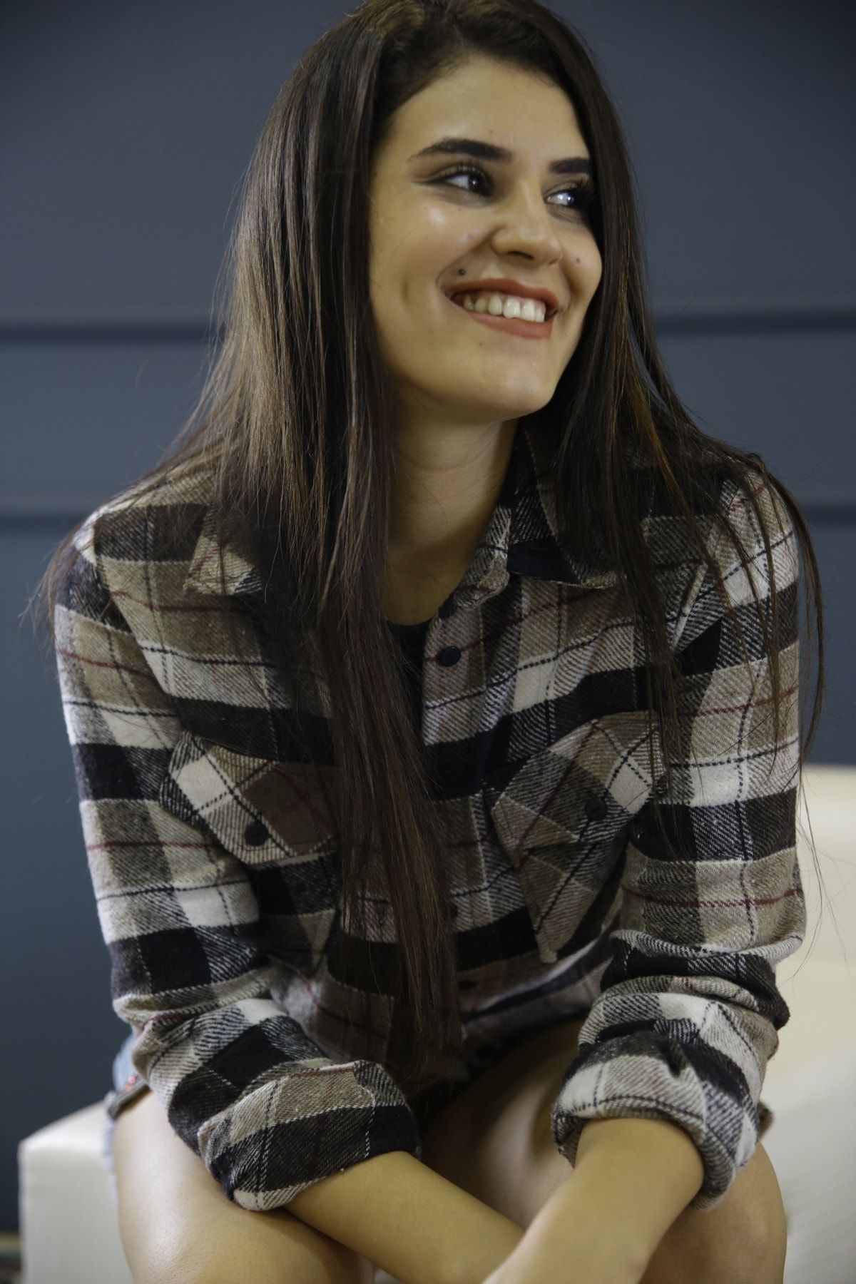 Kadın Kahverengi Uzun Kol Ekoseli Oduncu Gömlek 1068K