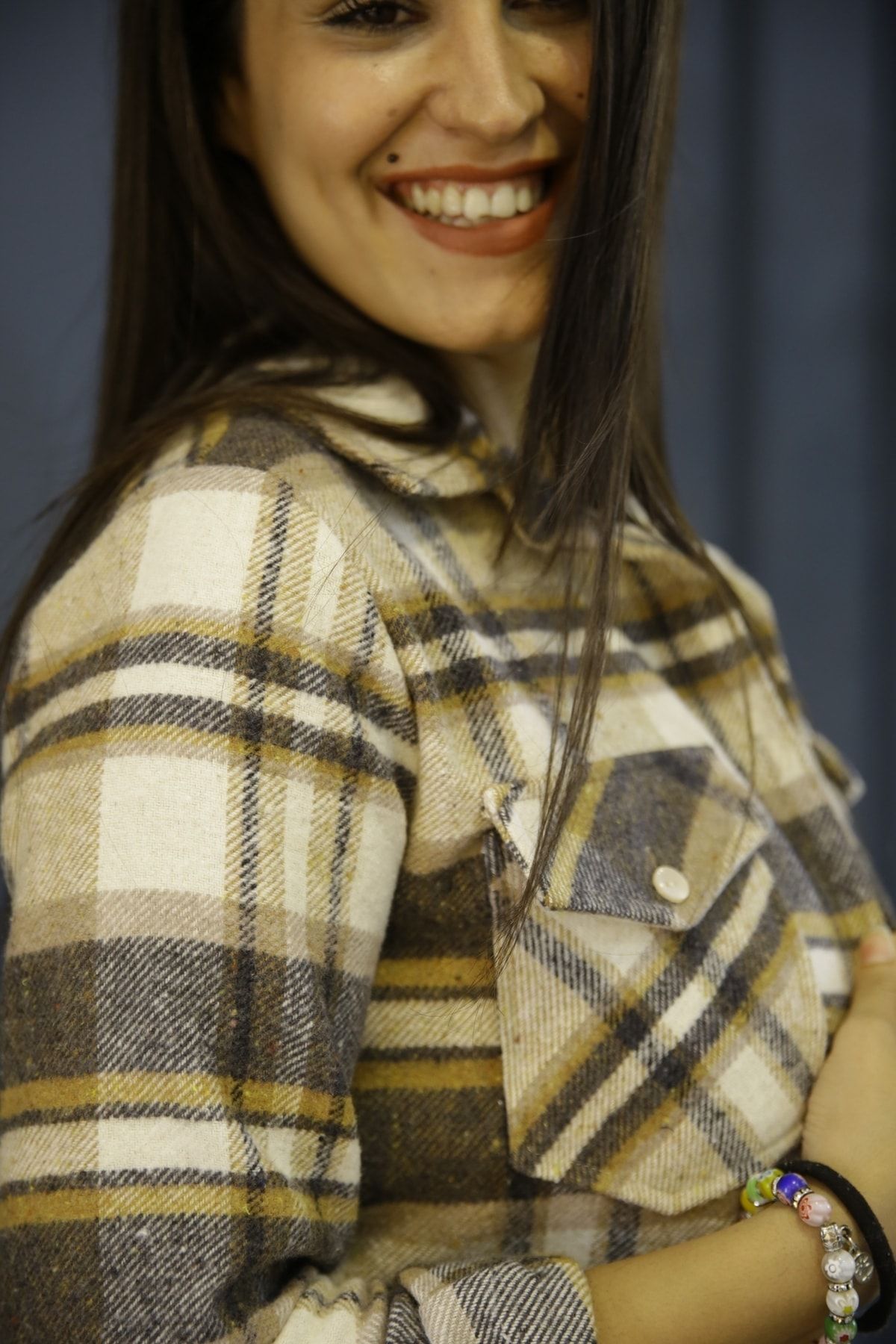 Kadın Vizon Uzun Kol Ekoseli Oduncu Gömlek 1068V