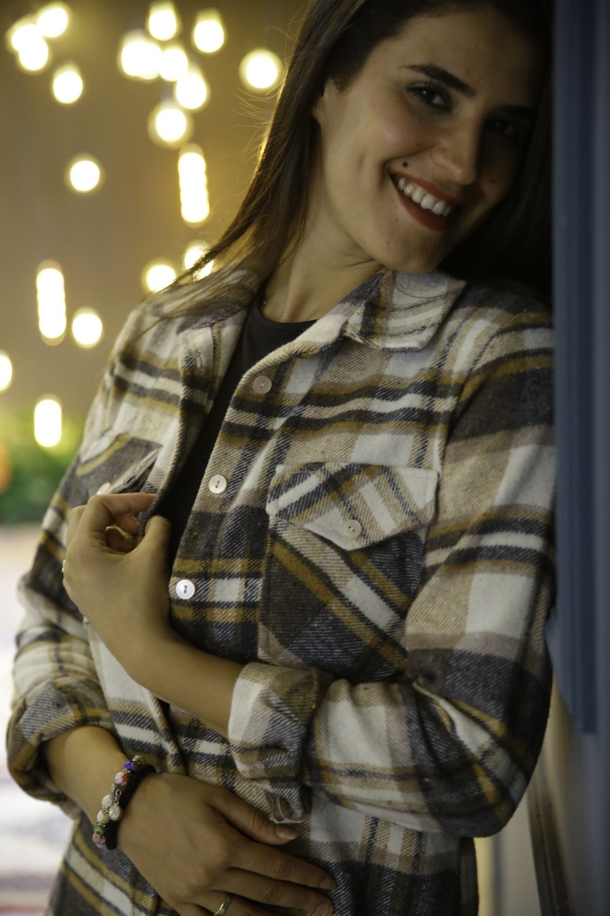 Kadın Vizon Uzun Kol Ekoseli Oduncu Gömlek 1068V