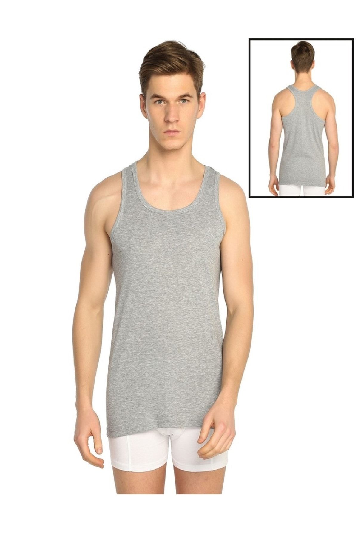 Erkek Gri Kolsuz Ribana Rambo Sporcu Atlet 24008-11