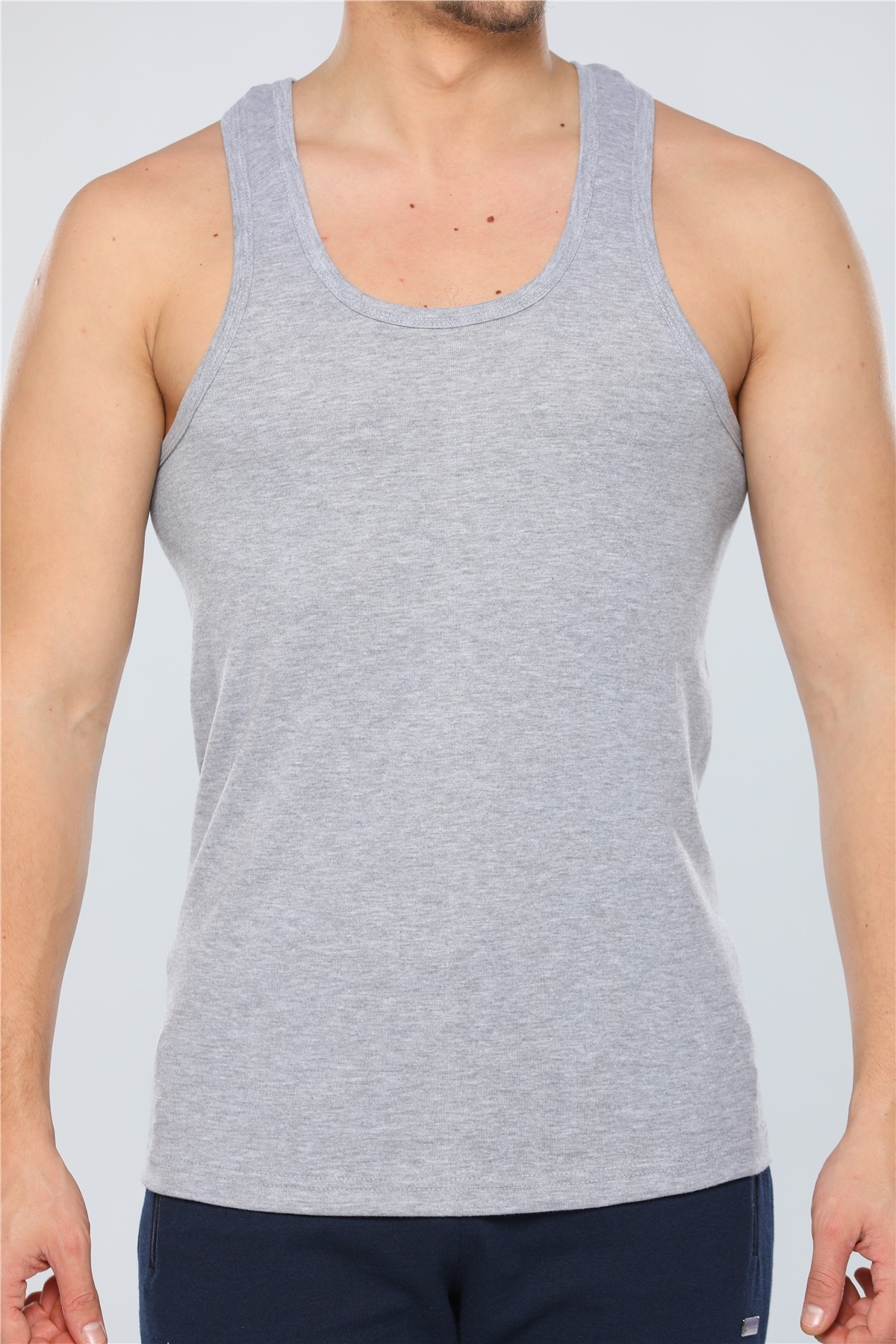 Erkek Gri Kolsuz Ribana Rambo Sporcu Atlet 24008-11