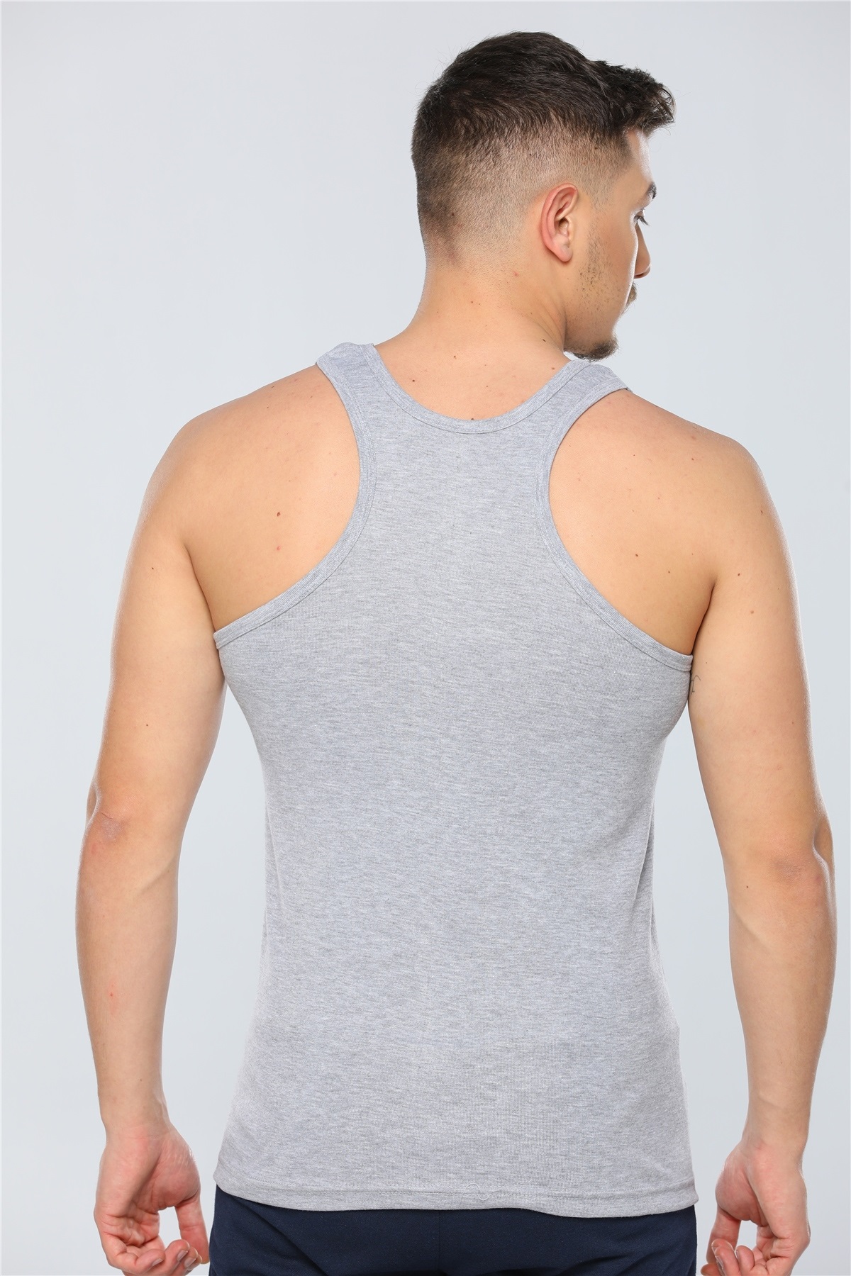 Erkek Gri Kolsuz Ribana Rambo Sporcu Atlet 24008-11