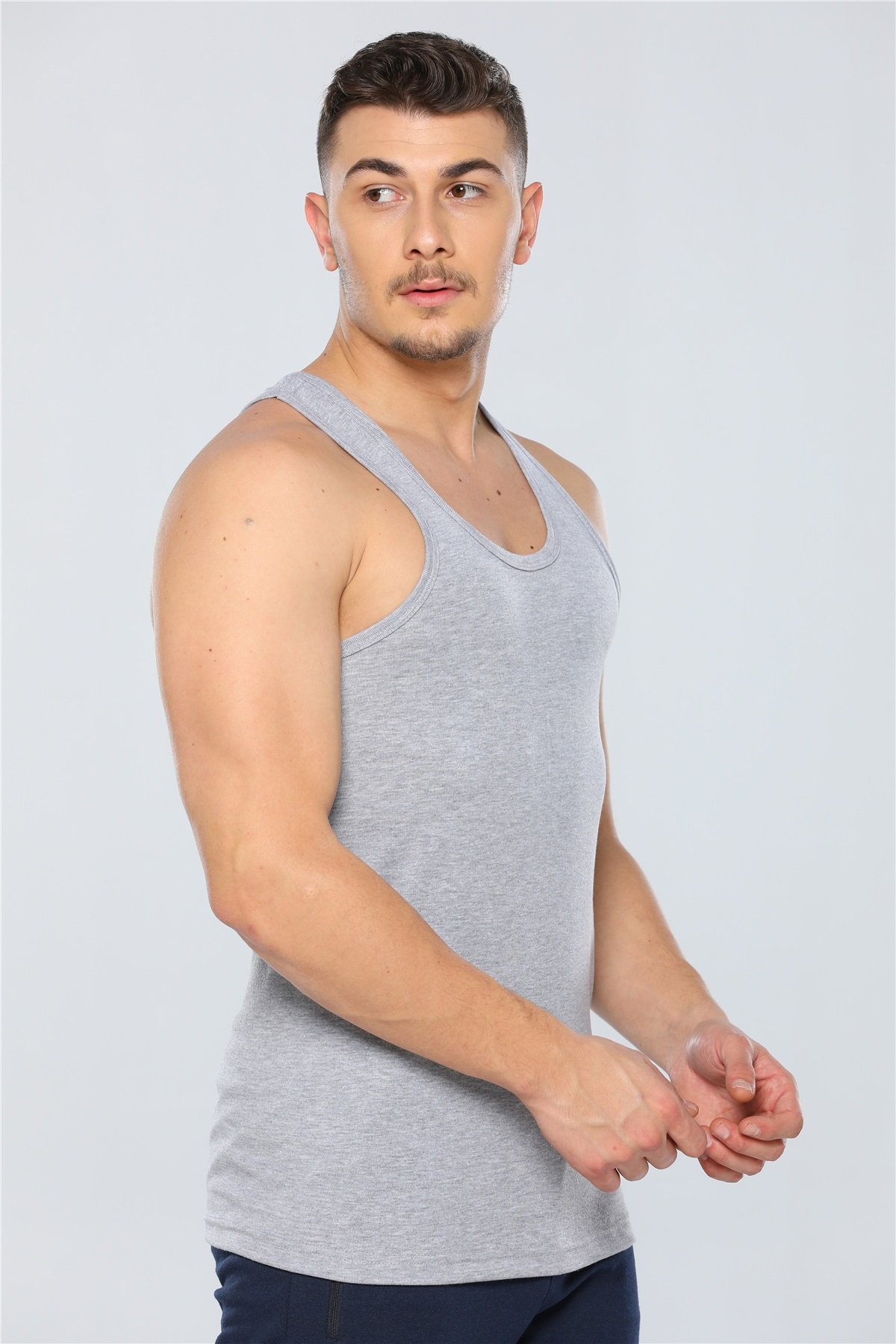 Erkek Gri Kolsuz Ribana Rambo Sporcu Atlet 24008-11