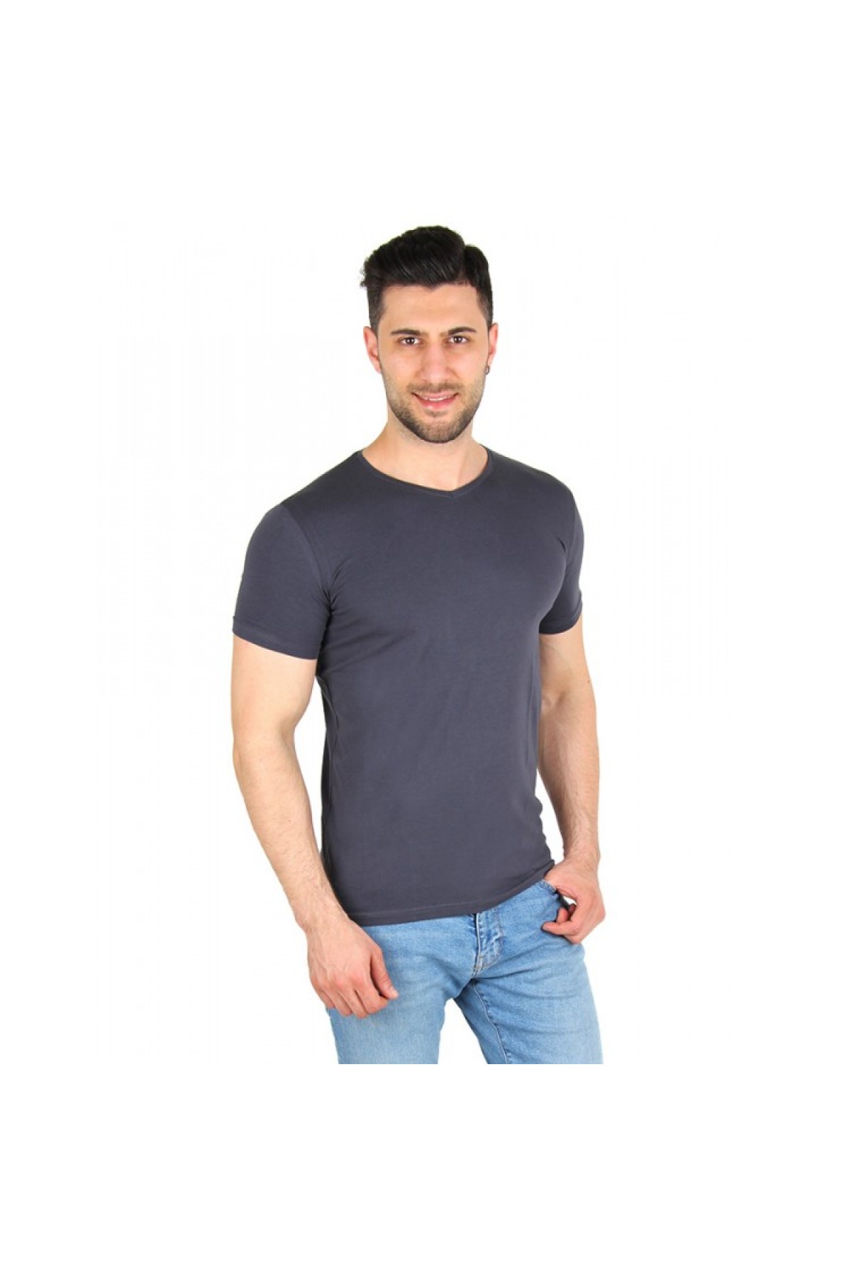 DARKING 3008 V YAKA ERKEK KISA KOL T-SHIRT ANTRASİT
