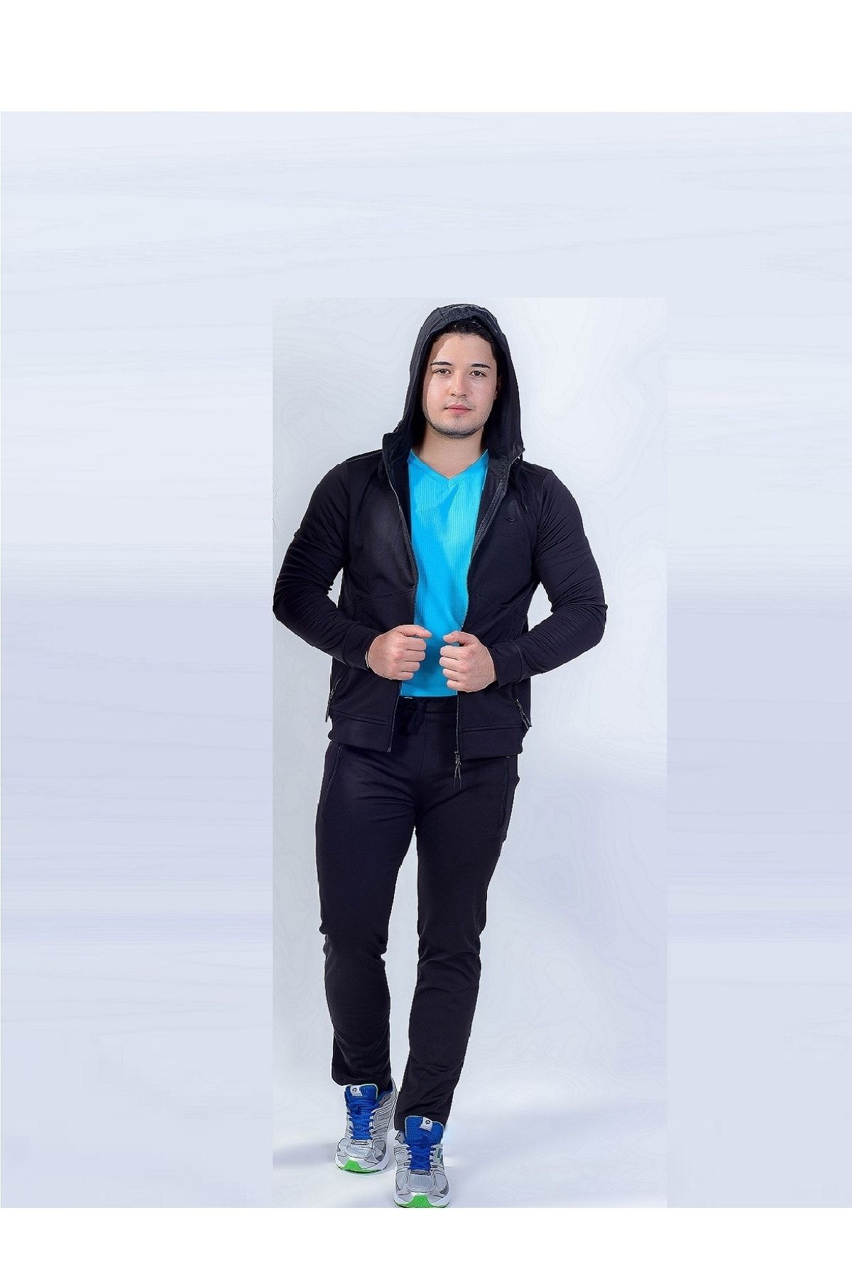 Erkek V Yaka Spor T-Shırt Turkuaz Crosstime 5019-07