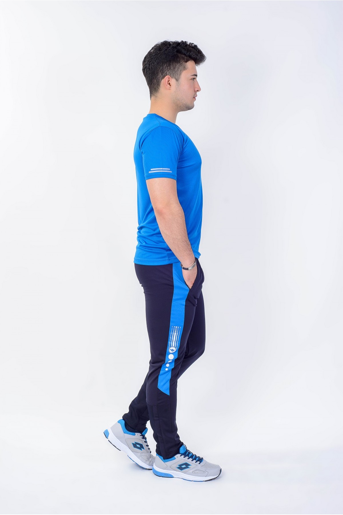 Erkek V Yaka Spor T-Shırt Saks Mavi Crosstime 5019-08