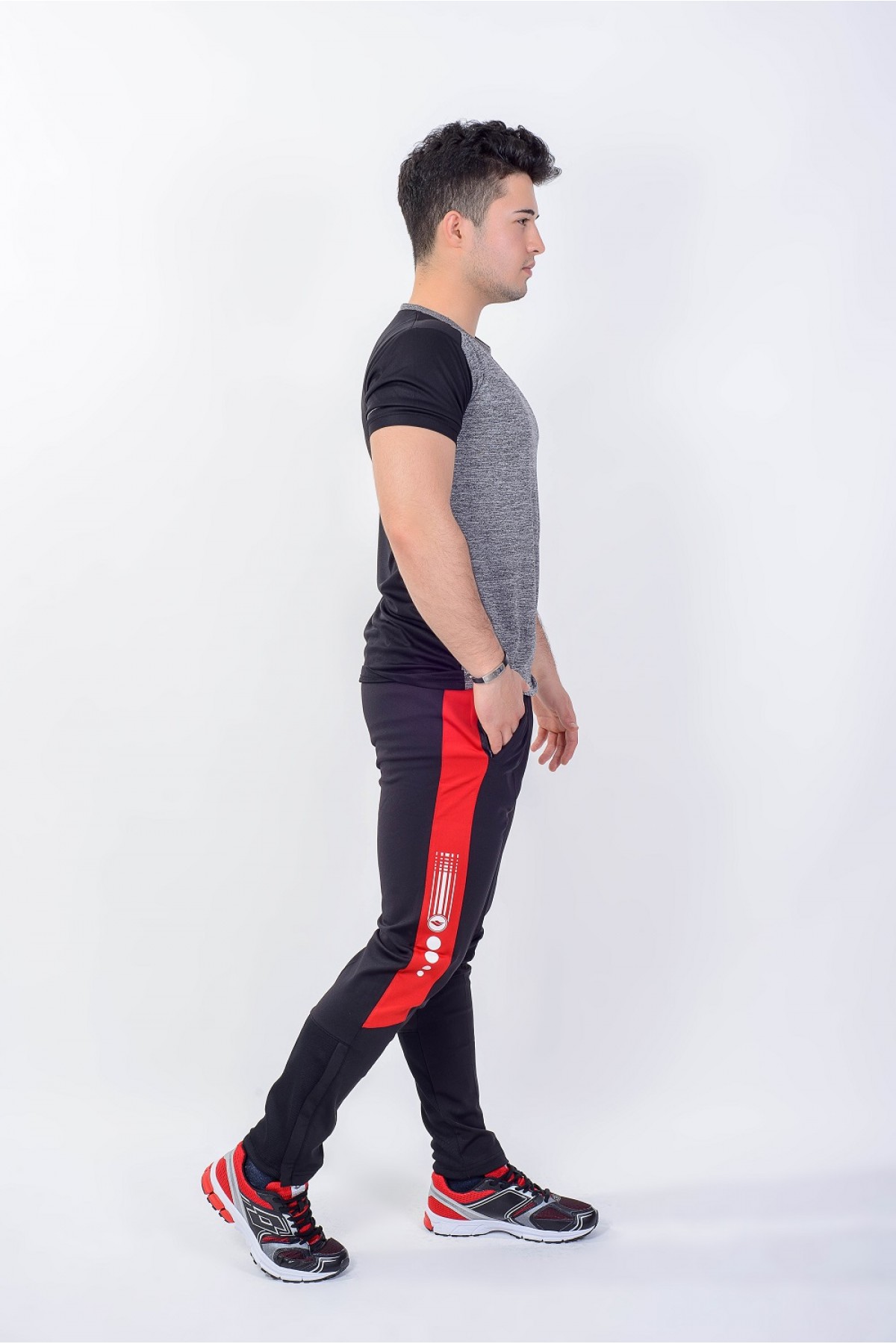 Erkek Bisiklet Yaka Spor T-Shırt Gri Melanj Crosstime 5022-03