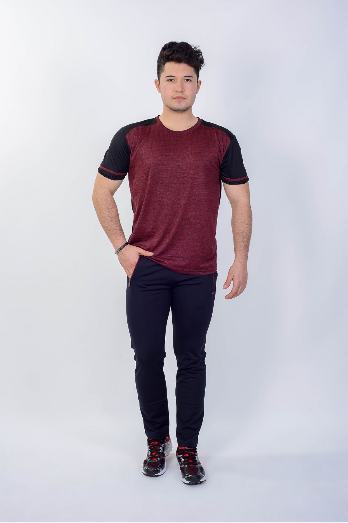 Erkek Bisiklet Yaka Spor T-Shırt Bordo Crosstime 5022-11