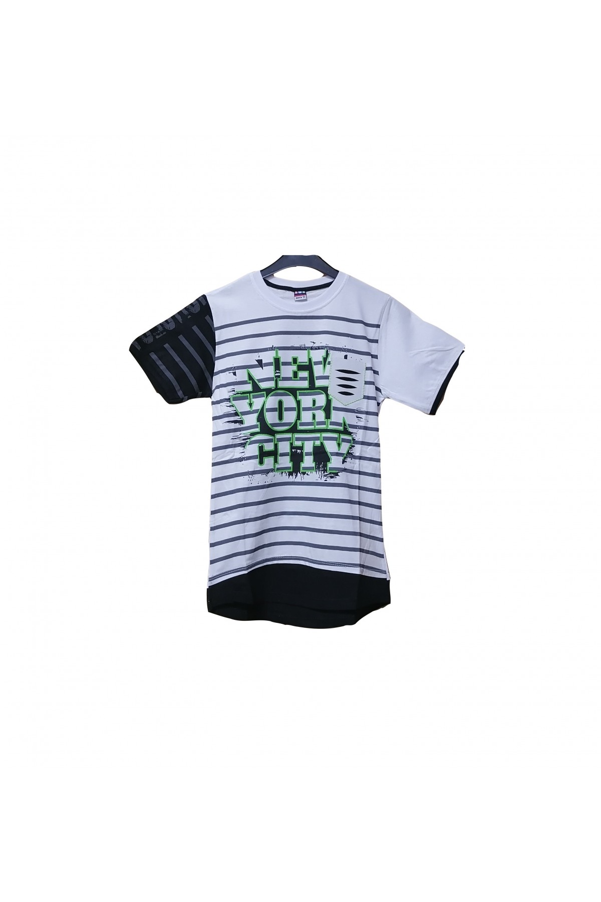 Erkek Çocuk Beyaz Baskılı Bisiklet Yaka Kısa Kol Tarz T-Shirt 6000-1