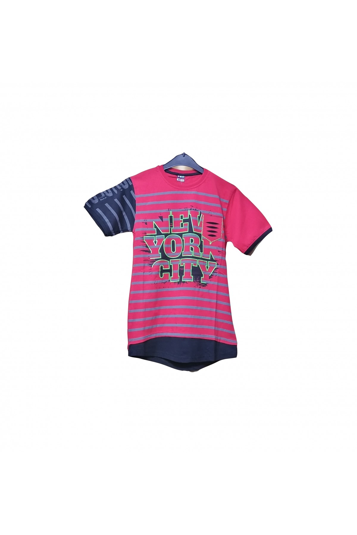 Erkek Çocuk Kırmızı Baskılı Bisiklet Yaka Kısa Kol Tarz T-Shirt 6000-3