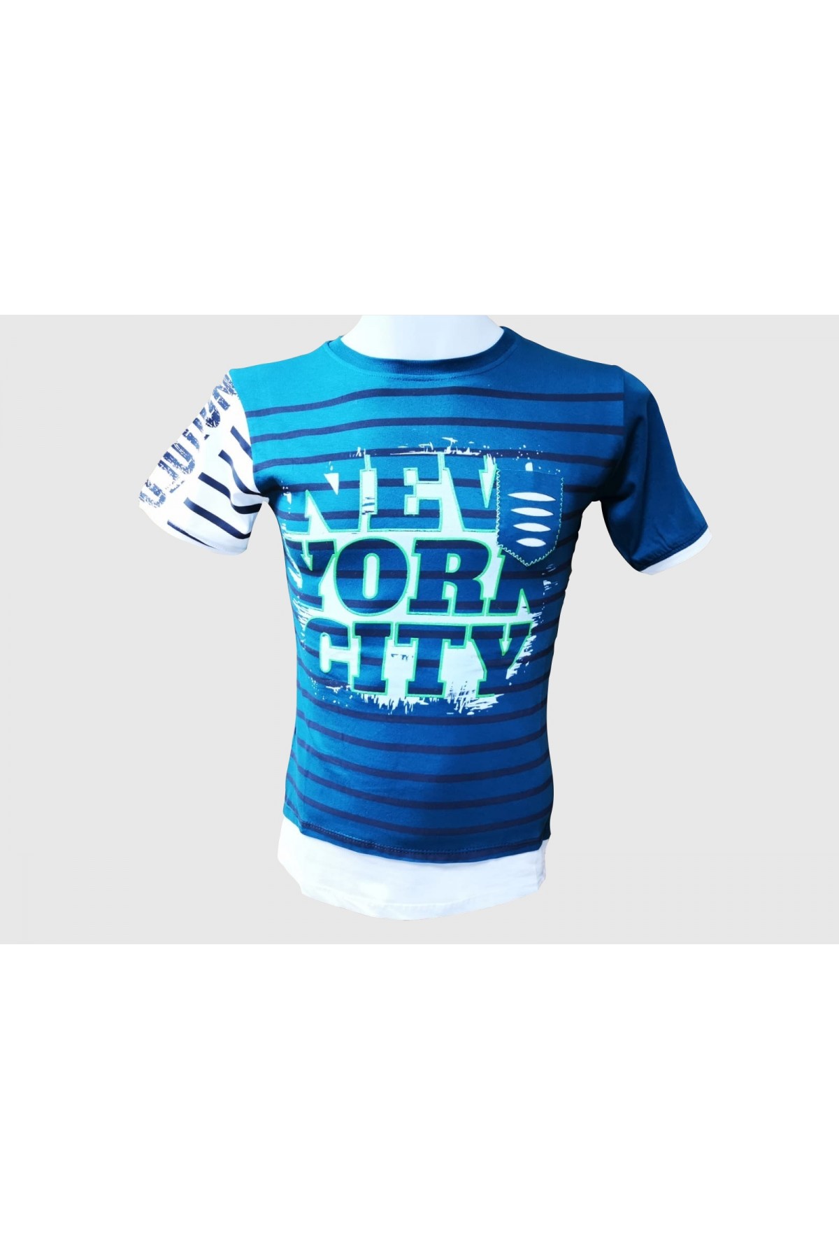 Erkek Çocuk Yeşil Baskılı Bisiklet Yaka Kısa Kol Tarz T-Shirt 6000-4