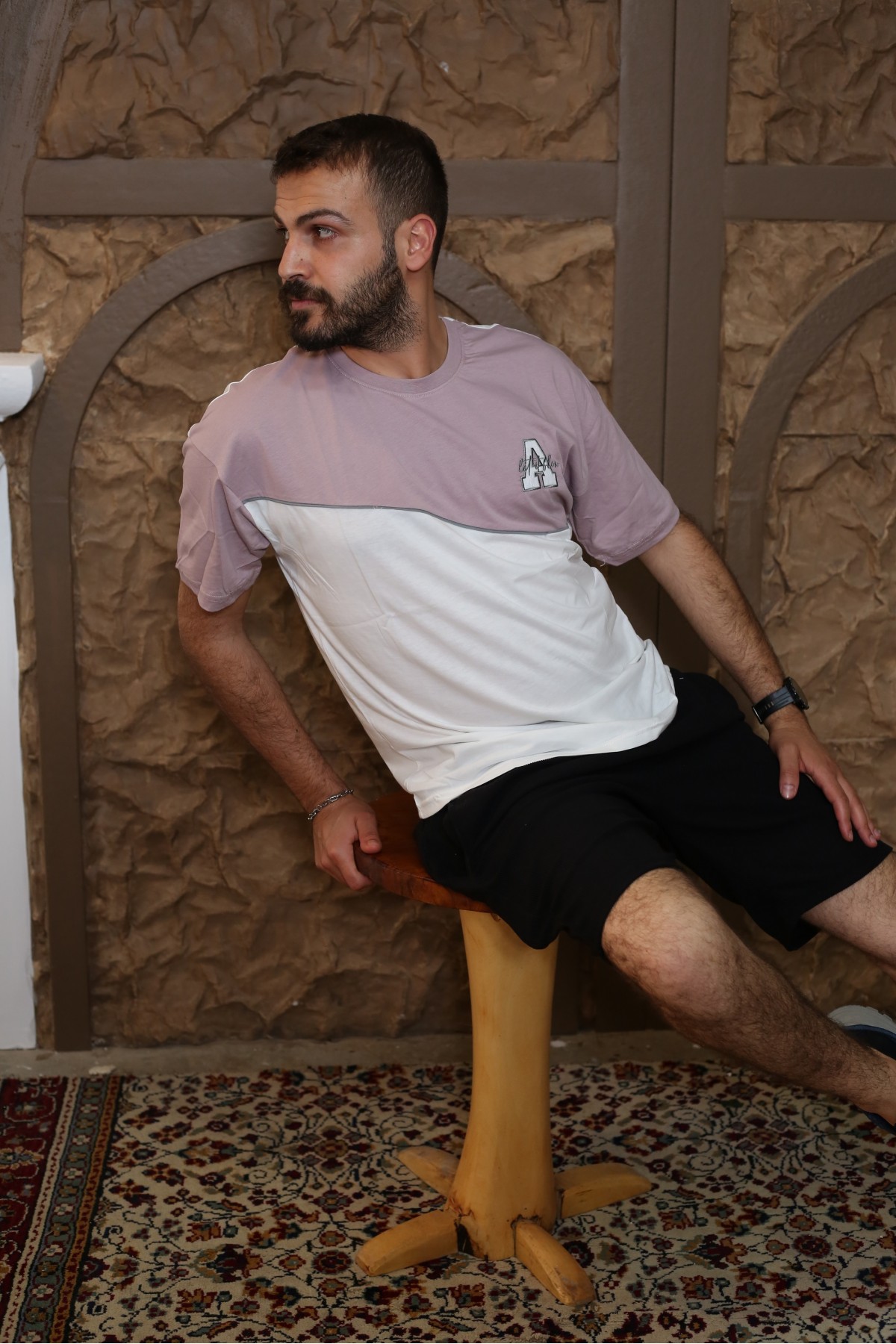 Gül Kurusu Baskılı Kısa Kol Bisiklet Yaka Oversize T-Shirt 8073-29