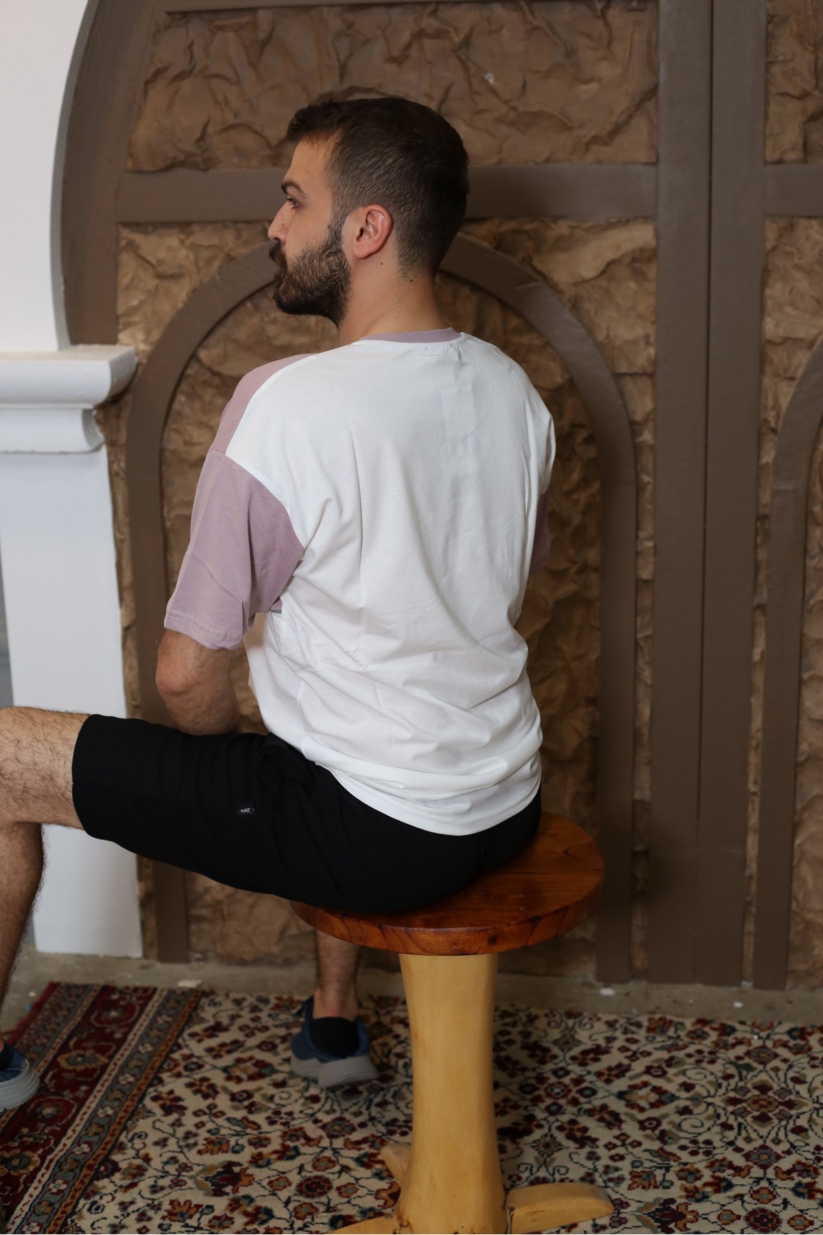 Gül Kurusu Baskılı Kısa Kol Bisiklet Yaka Oversize T-Shirt 8073-29