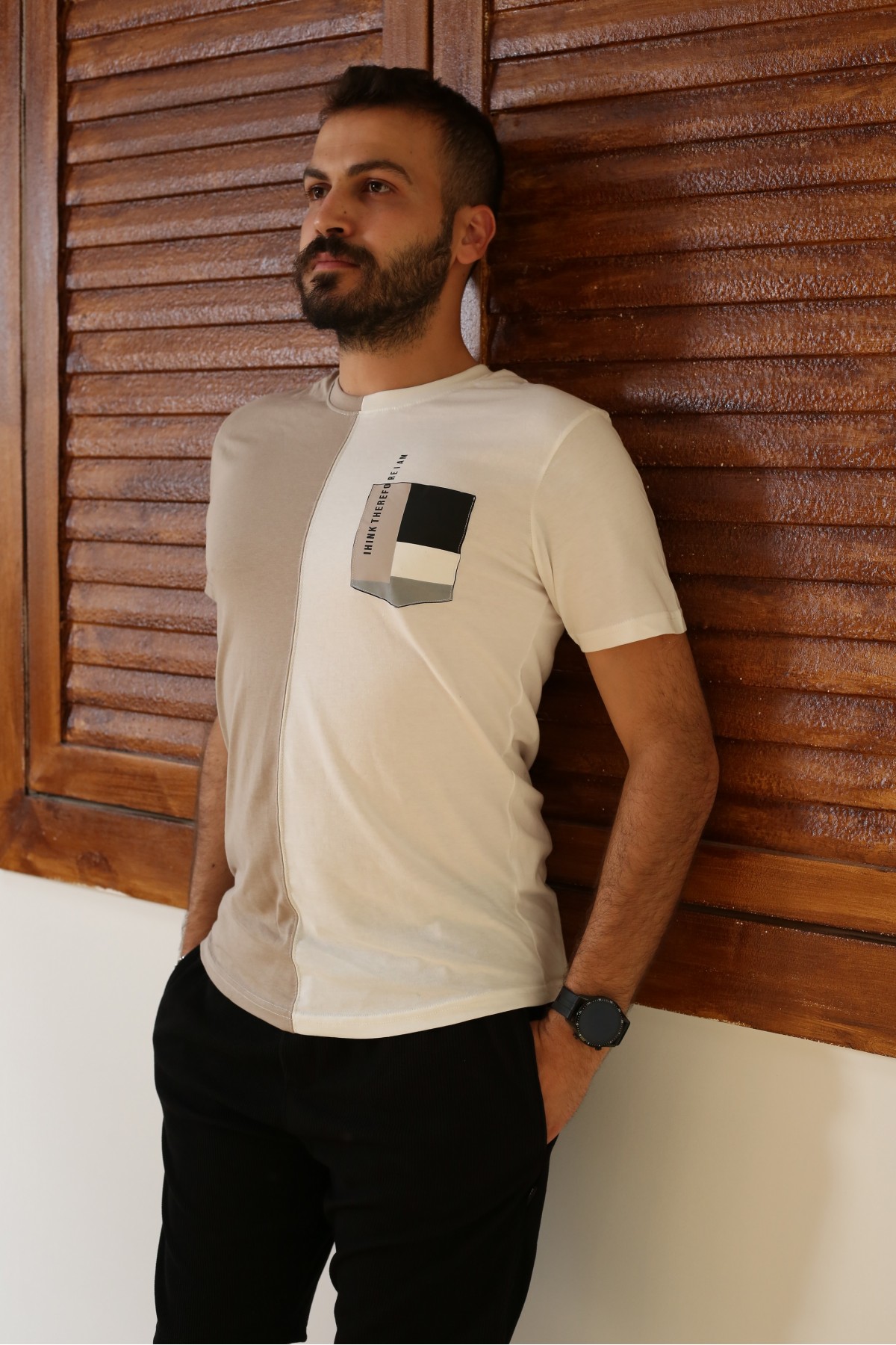 Vizon Baskılı Kısa Kol Bisiklet Yaka Slim T-Shirt 8090-18