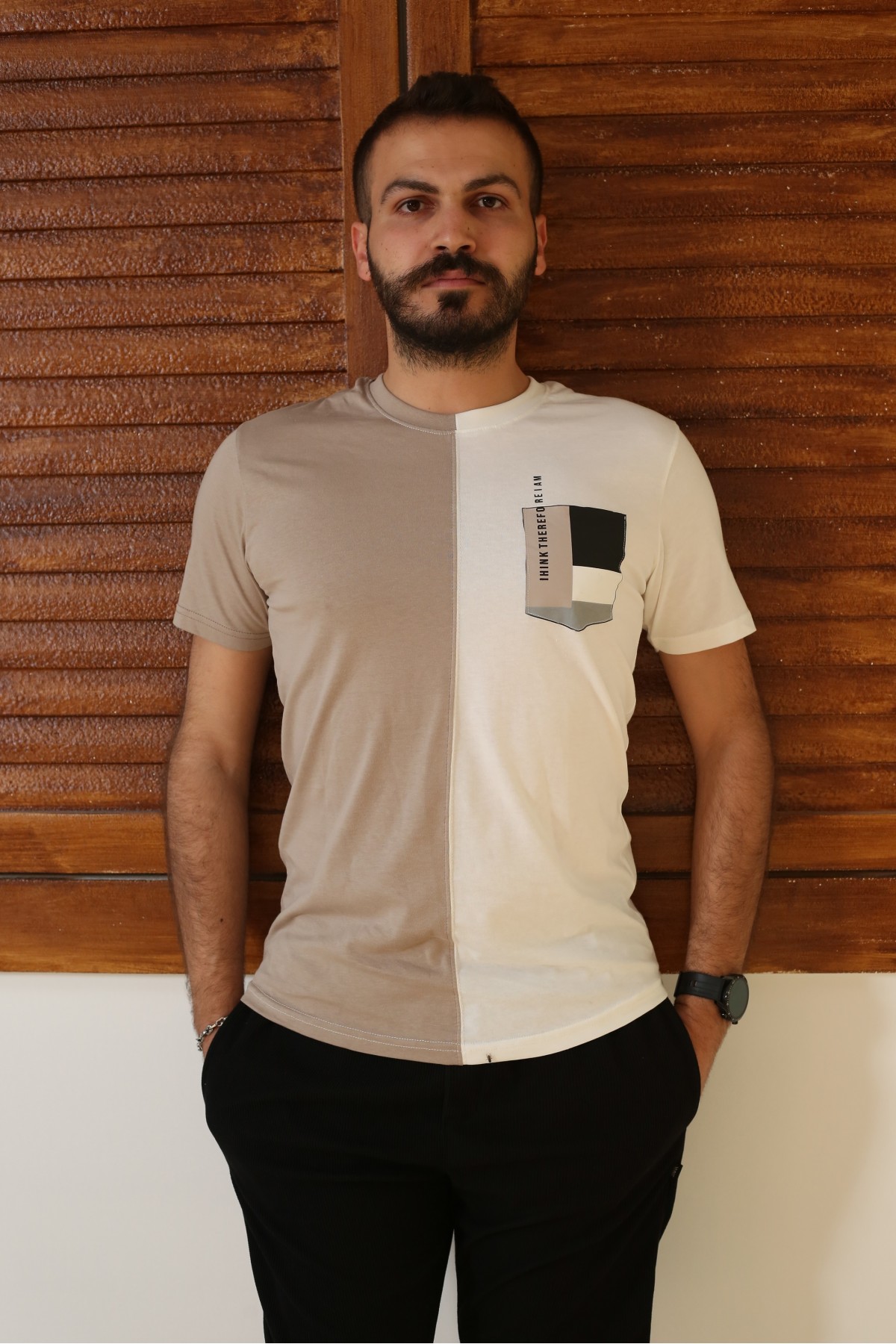 Vizon Baskılı Kısa Kol Bisiklet Yaka Slim T-Shirt 8090-18