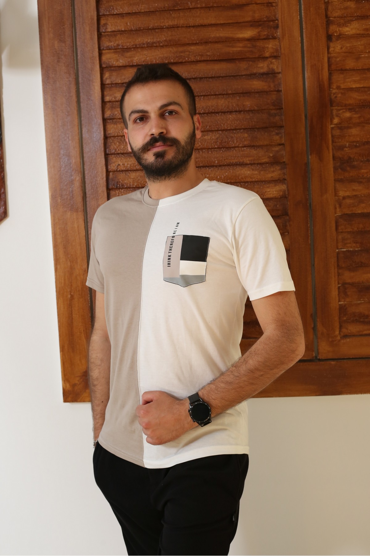 Vizon Baskılı Kısa Kol Bisiklet Yaka Slim T-Shirt 8090-18