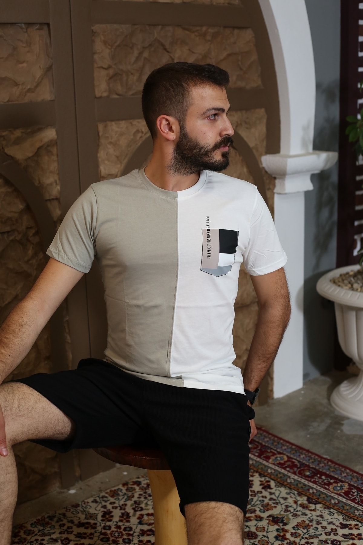 Çağla Yeşili Baskılı Kısa Kol Bisiklet Yaka Slim T-Shirt 8090-44