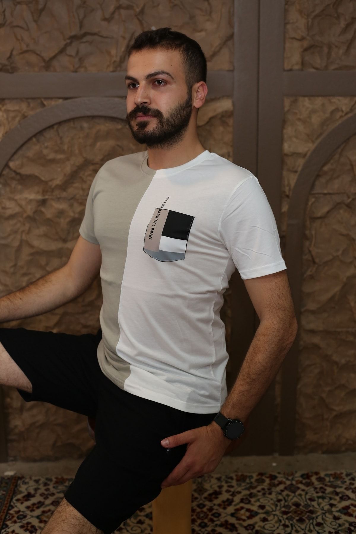 Çağla Yeşili Baskılı Kısa Kol Bisiklet Yaka Slim T-Shirt 8090-44