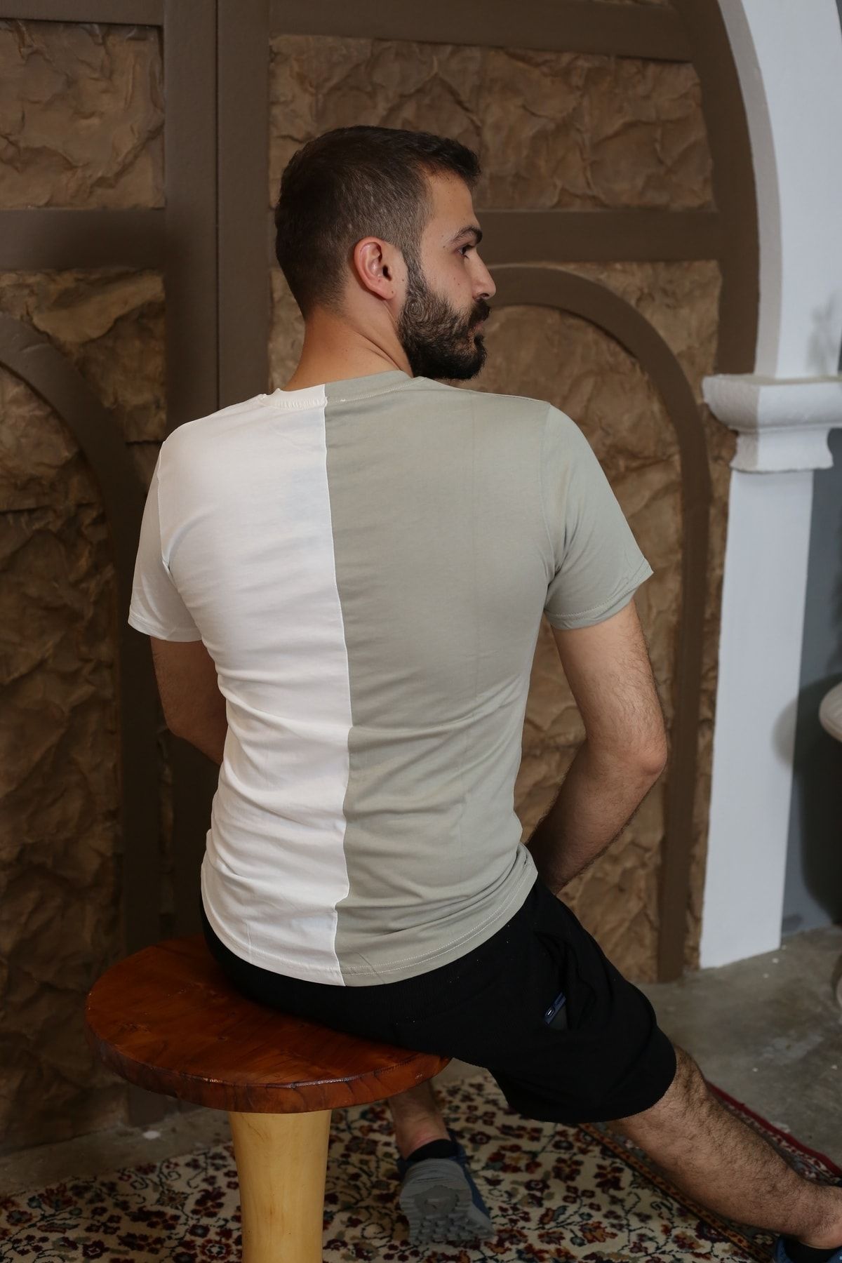 Çağla Yeşili Baskılı Kısa Kol Bisiklet Yaka Slim T-Shirt 8090-44