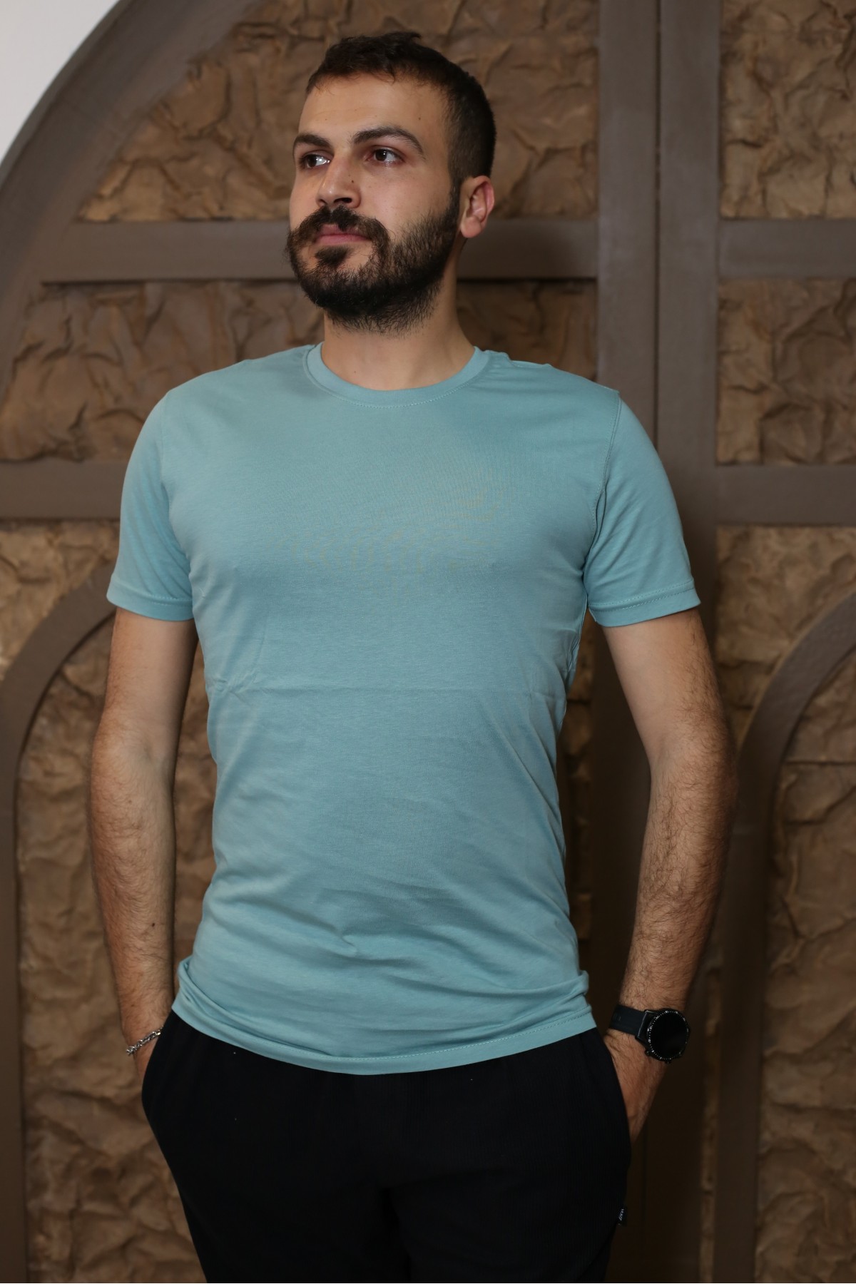Çağla Yeşili Kısa Kol Bisiklet Yaka Slim T-Shirt 8116-44