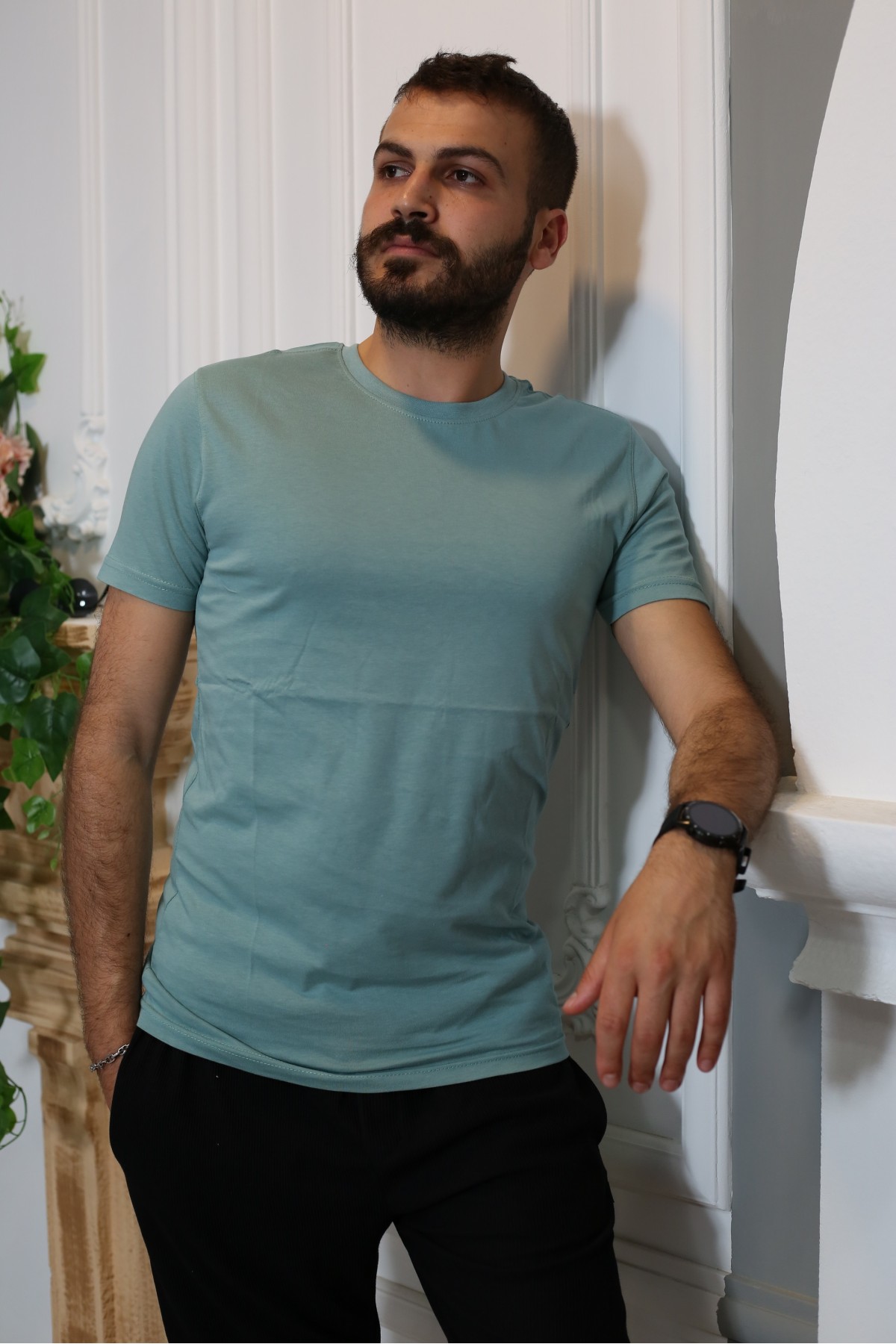 Çağla Yeşili Kısa Kol Bisiklet Yaka Slim T-Shirt 8116-44