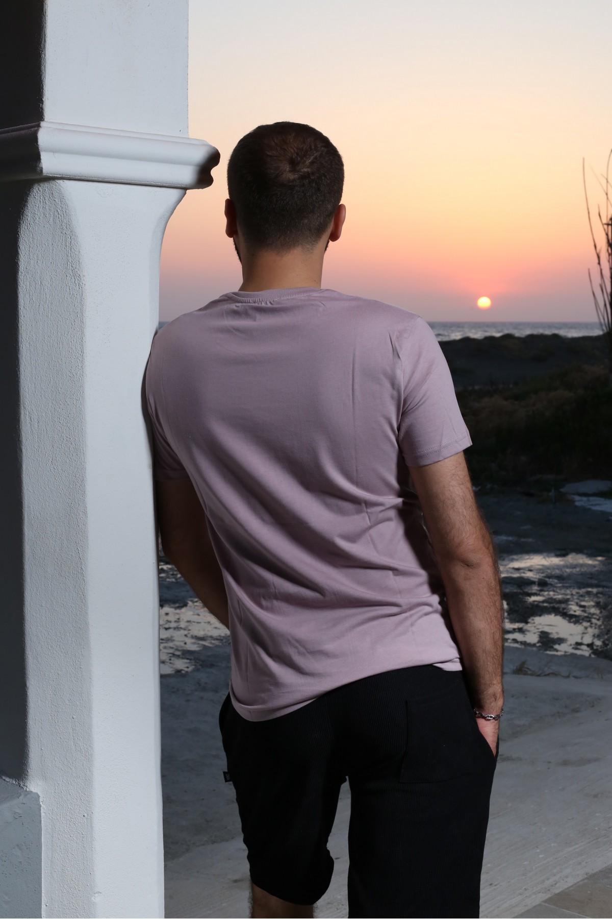 Gül Kurusu Baskılı Kısa Kol Bisiklet Yaka Slim T-Shirt 8140-29