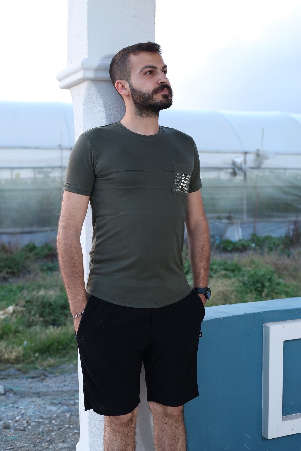 Erkek Haki Kısa Kol Tarz T-Shirt 8153-06