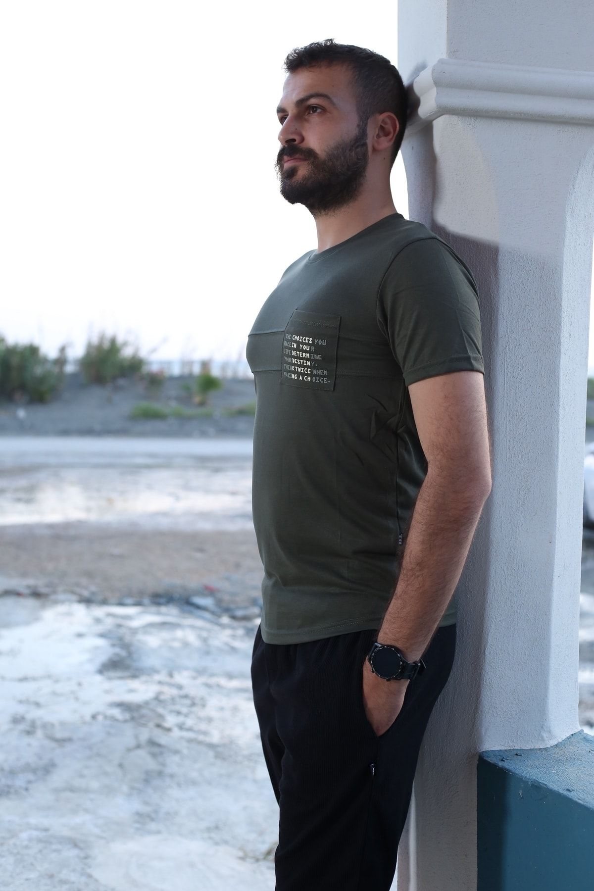 Erkek Haki Kısa Kol Tarz T-Shirt 8153-06