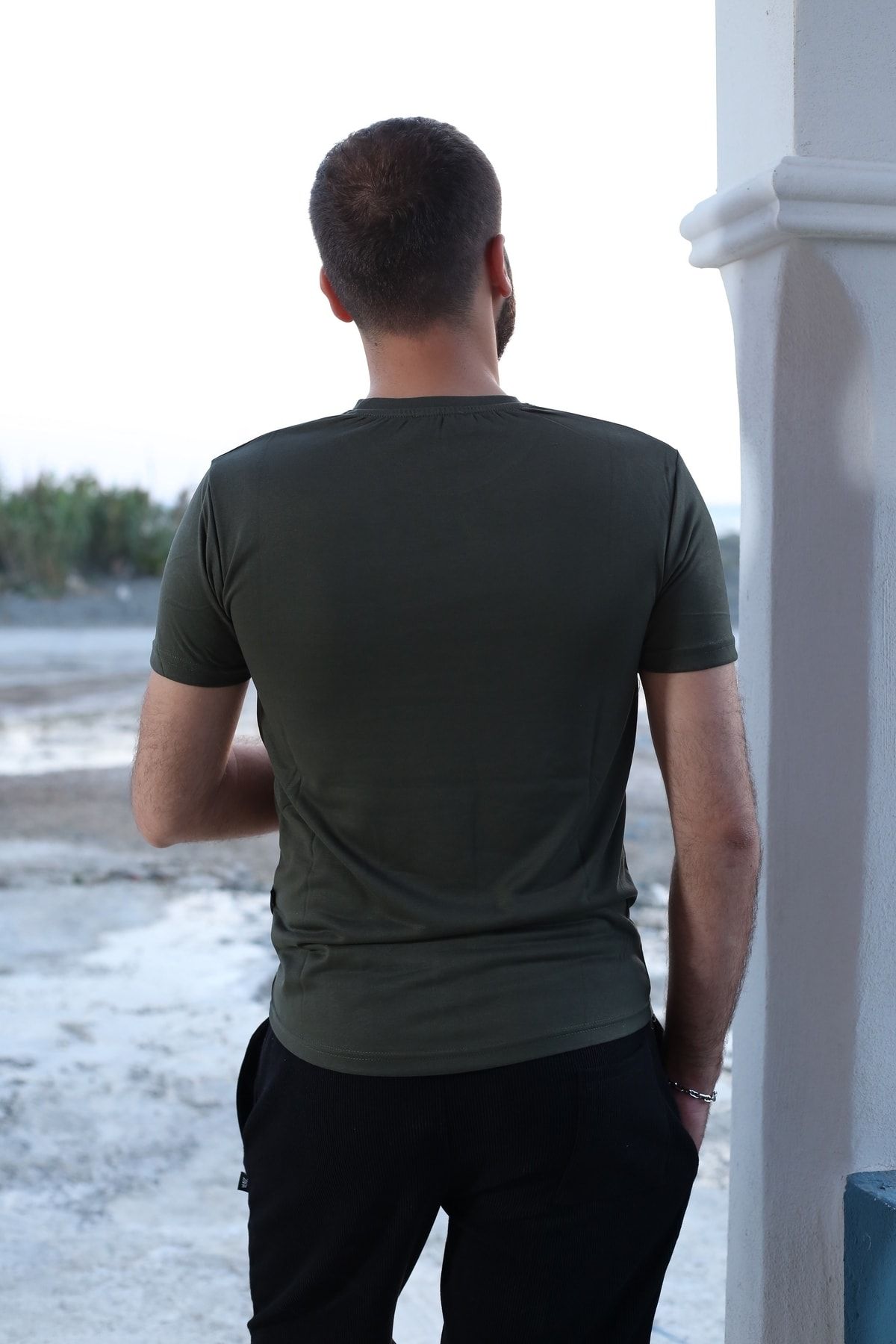 Erkek Haki Kısa Kol Tarz T-Shirt 8153-06