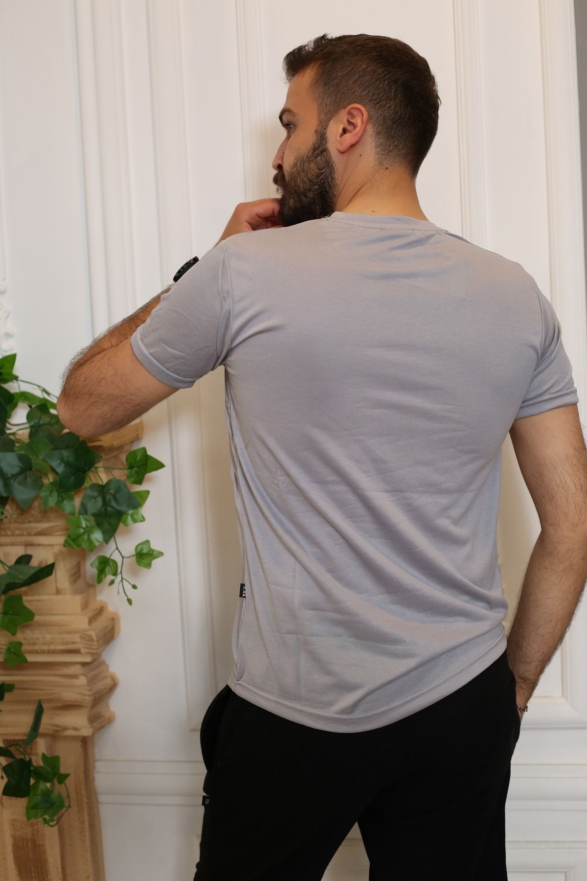 Erkek Gri Kısa Kol Tarz T-Shirt 8153-11