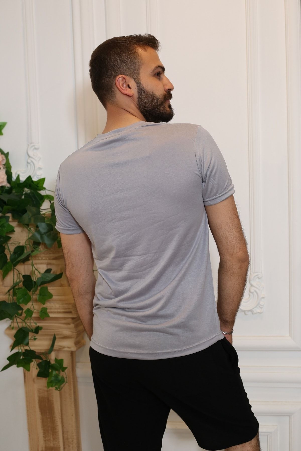 Erkek Gri Kısa Kol Tarz T-Shirt 8153-11