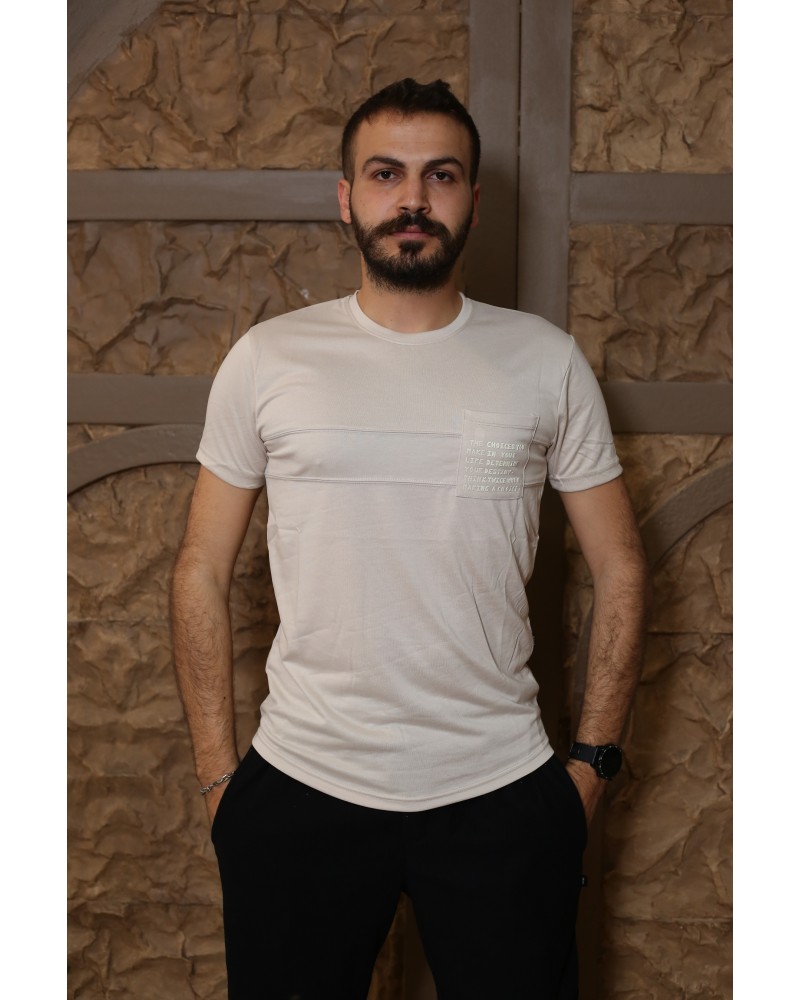 Erkek Bej Kısa Kol Tarz T-Shirt 8153-16