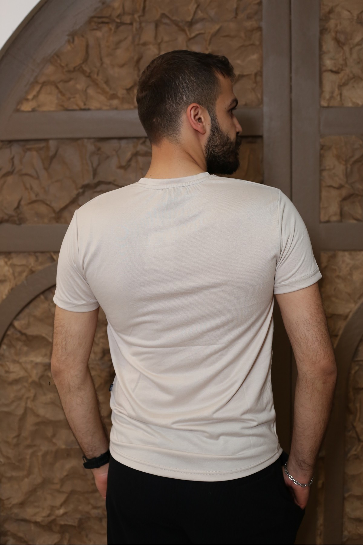 Erkek Bej Kısa Kol Tarz T-Shirt 8153-16