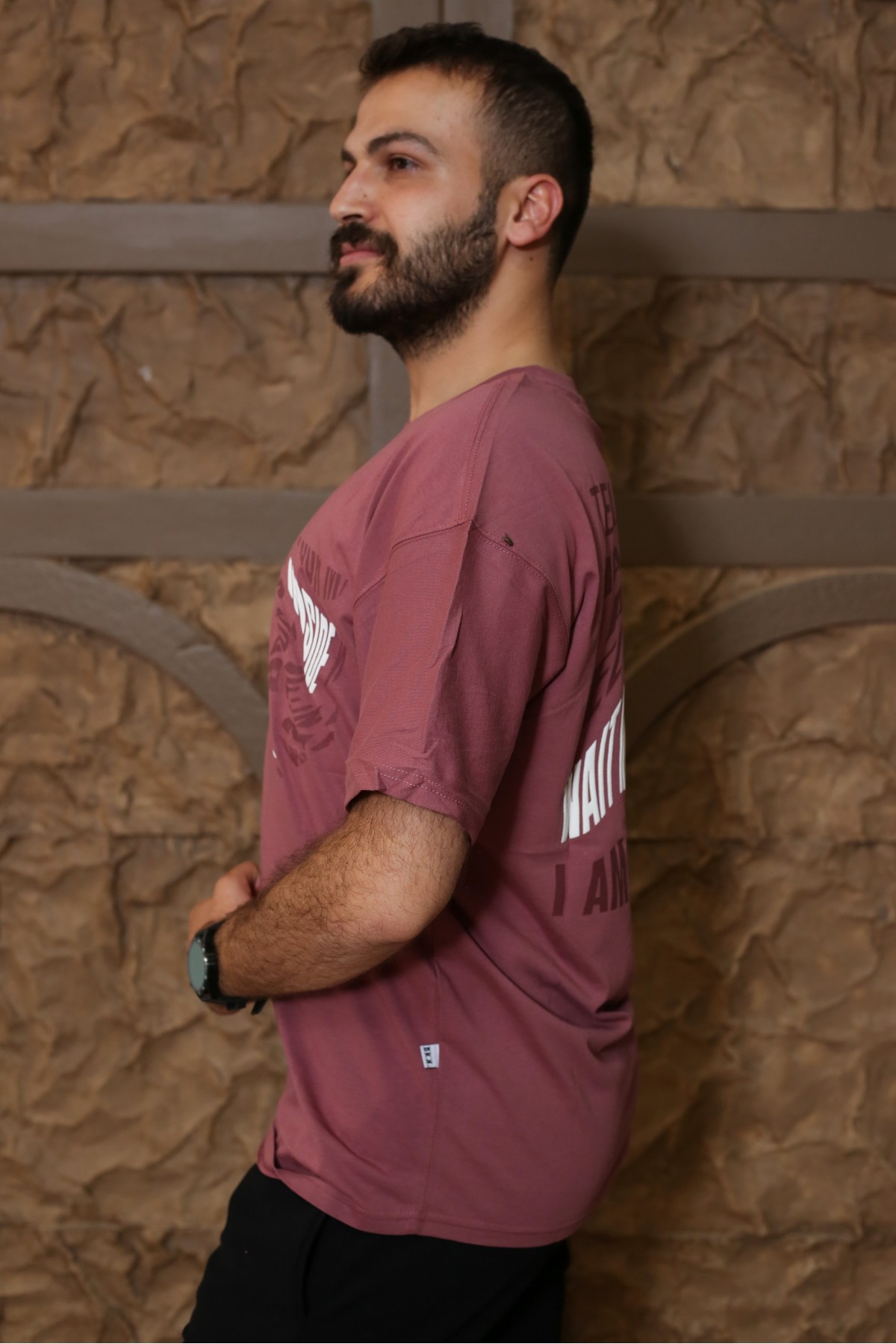 Gül Kurusu Sırt Baskılı Kısa Kol Bisiklet Yaka Oversize T-Shirt 8169-29