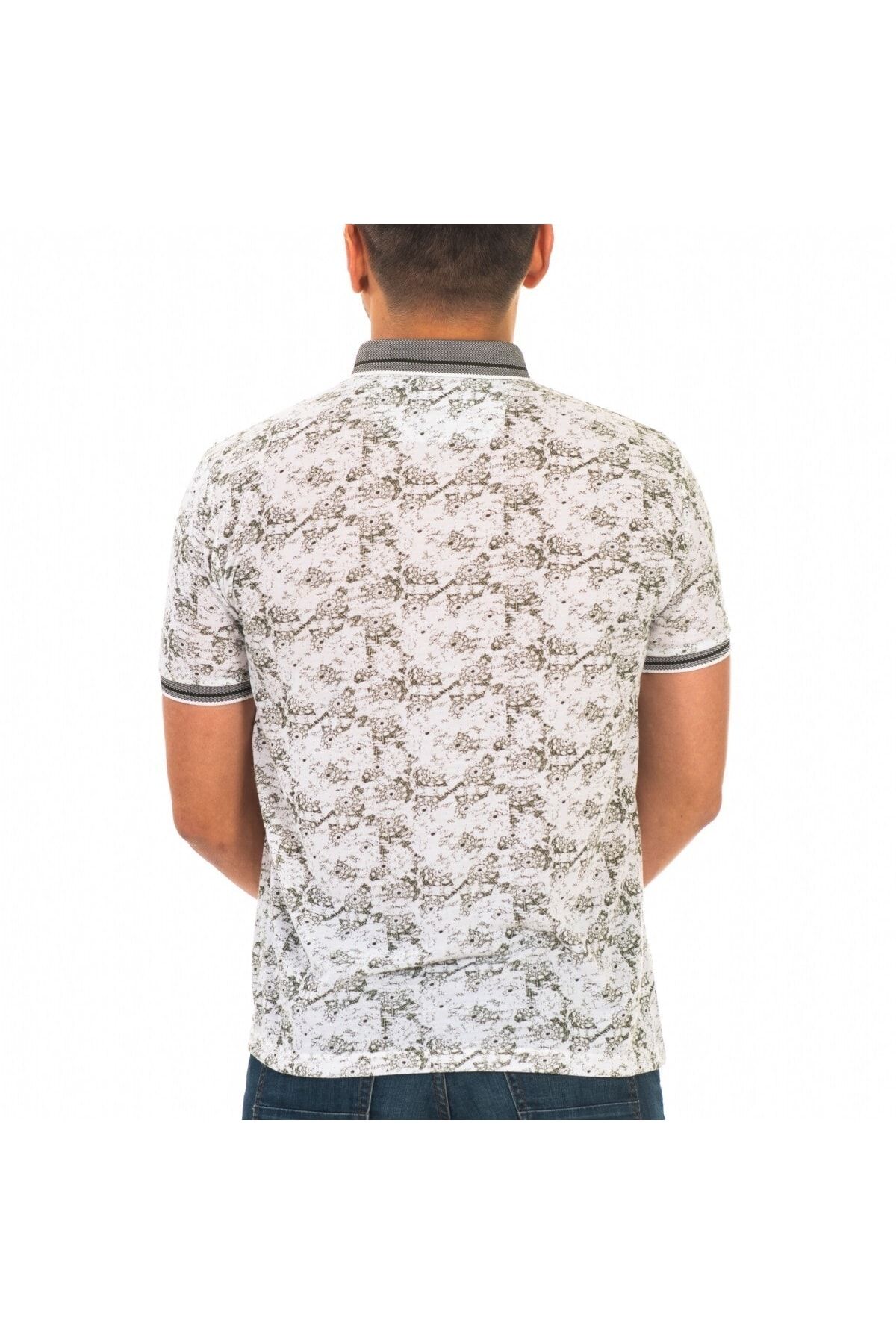 Erkek Haki Dijital Baskı Desenli Polo Yaka Kısa Kol T-Shirt 9015-1