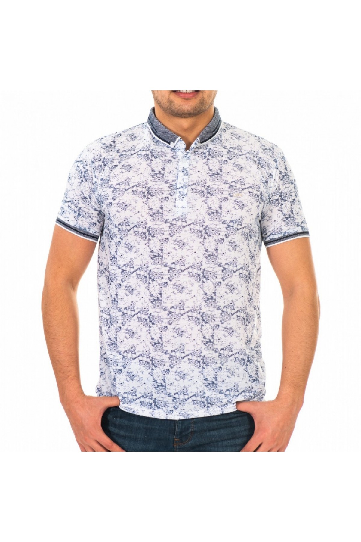 Erkek Lacivert Dijital Baskı Desenli Polo Yaka Kısa Kol T-Shirt 9015-2