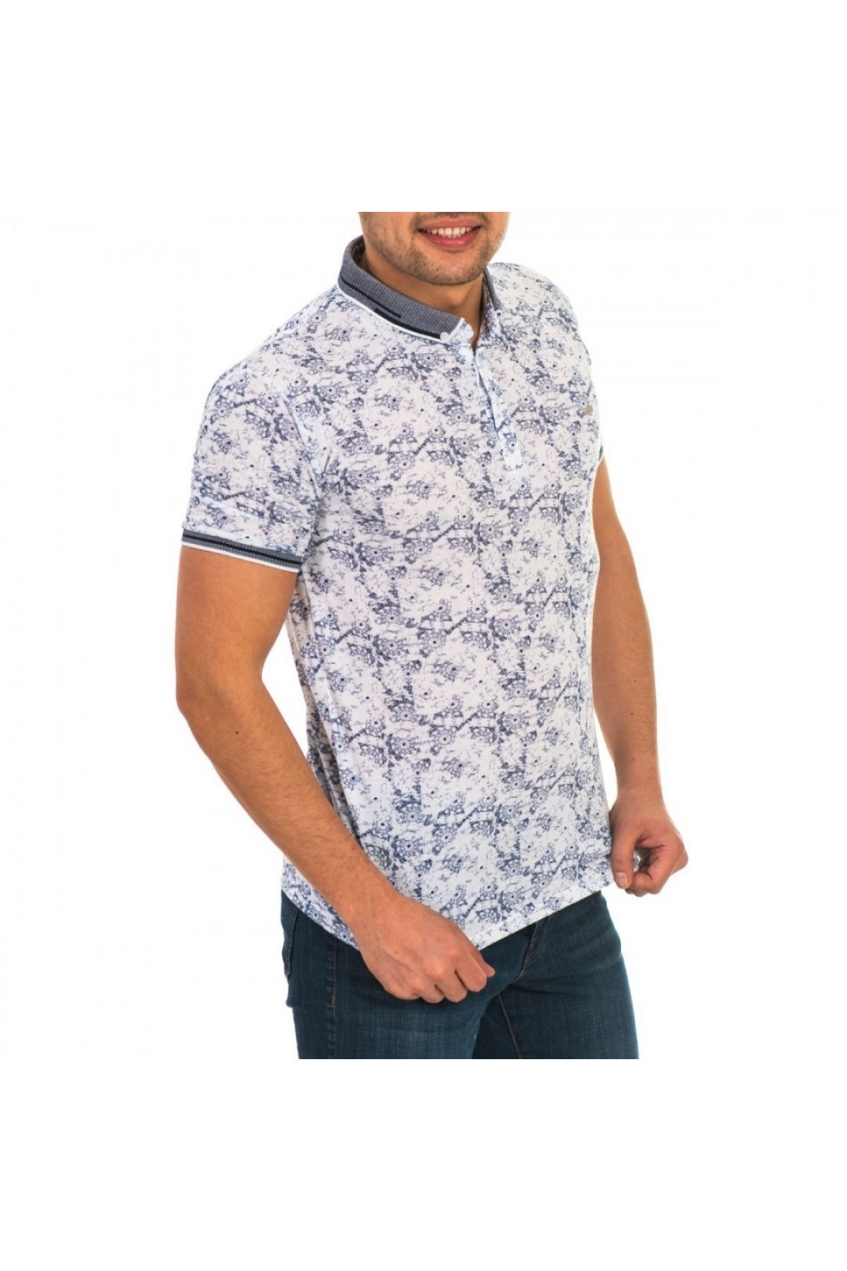 Erkek Lacivert Dijital Baskı Desenli Polo Yaka Kısa Kol T-Shirt 9015-2