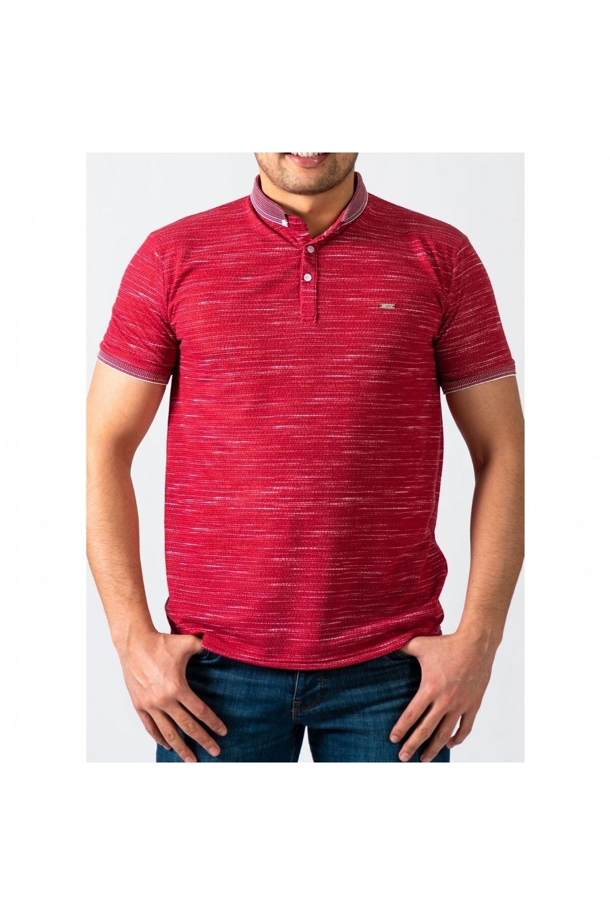 Erkek Bordo Dijital Baskı Polo Yaka Kısa Kol T-Shirt 9030-1