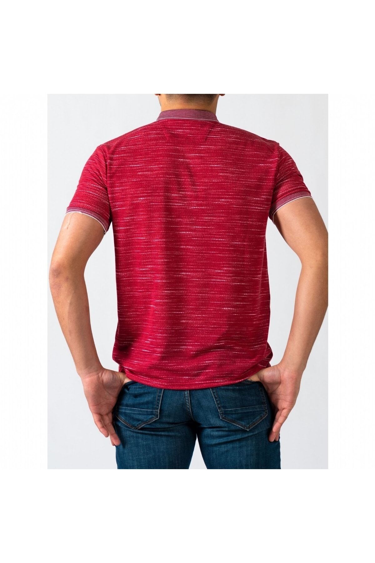 Erkek Bordo Dijital Baskı Polo Yaka Kısa Kol T-Shirt 9030-1