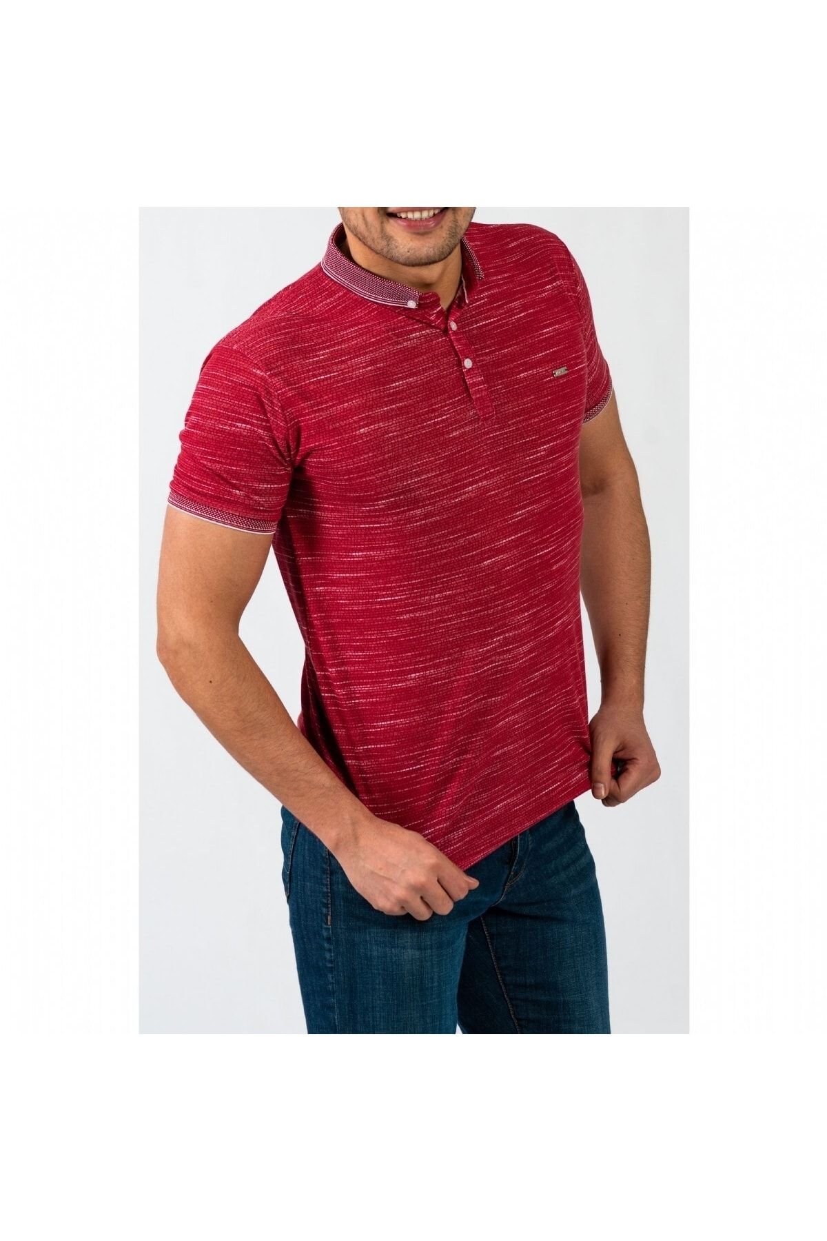 Erkek Bordo Dijital Baskı Polo Yaka Kısa Kol T-Shirt 9030-1