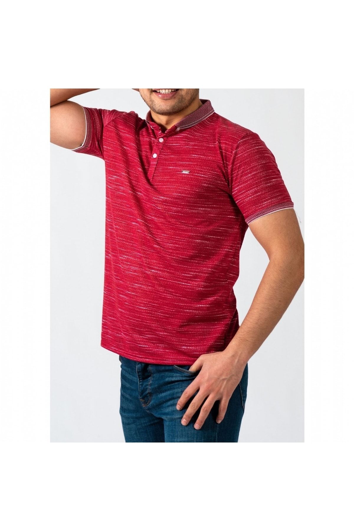 Erkek Bordo Dijital Baskı Polo Yaka Kısa Kol T-Shirt 9030-1