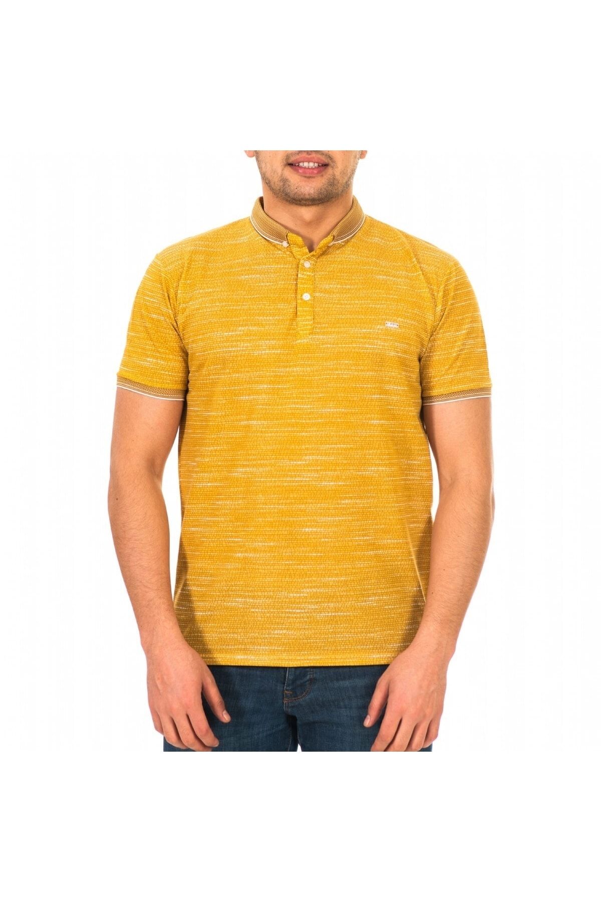Erkek Sarı Dijital Baskı Polo Yaka Kısa Kol T-Shirt 9030-3