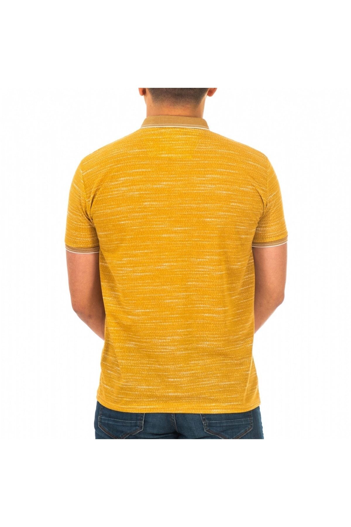 Erkek Sarı Dijital Baskı Polo Yaka Kısa Kol T-Shirt 9030-3