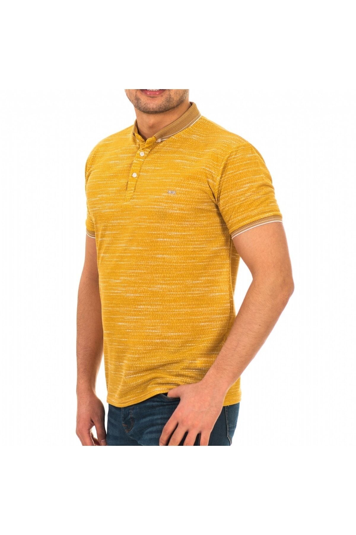 Erkek Sarı Dijital Baskı Polo Yaka Kısa Kol T-Shirt 9030-3