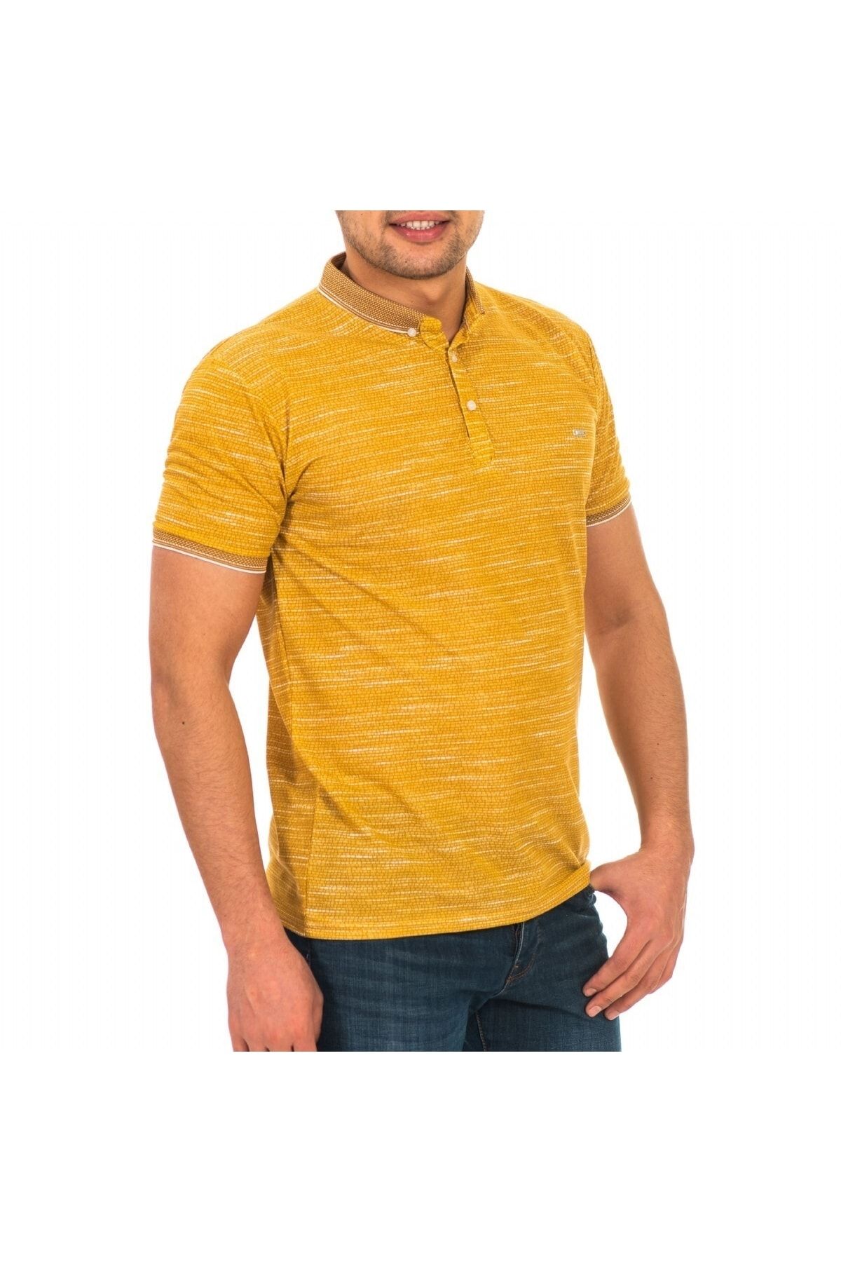 Erkek Sarı Dijital Baskı Polo Yaka Kısa Kol T-Shirt 9030-3