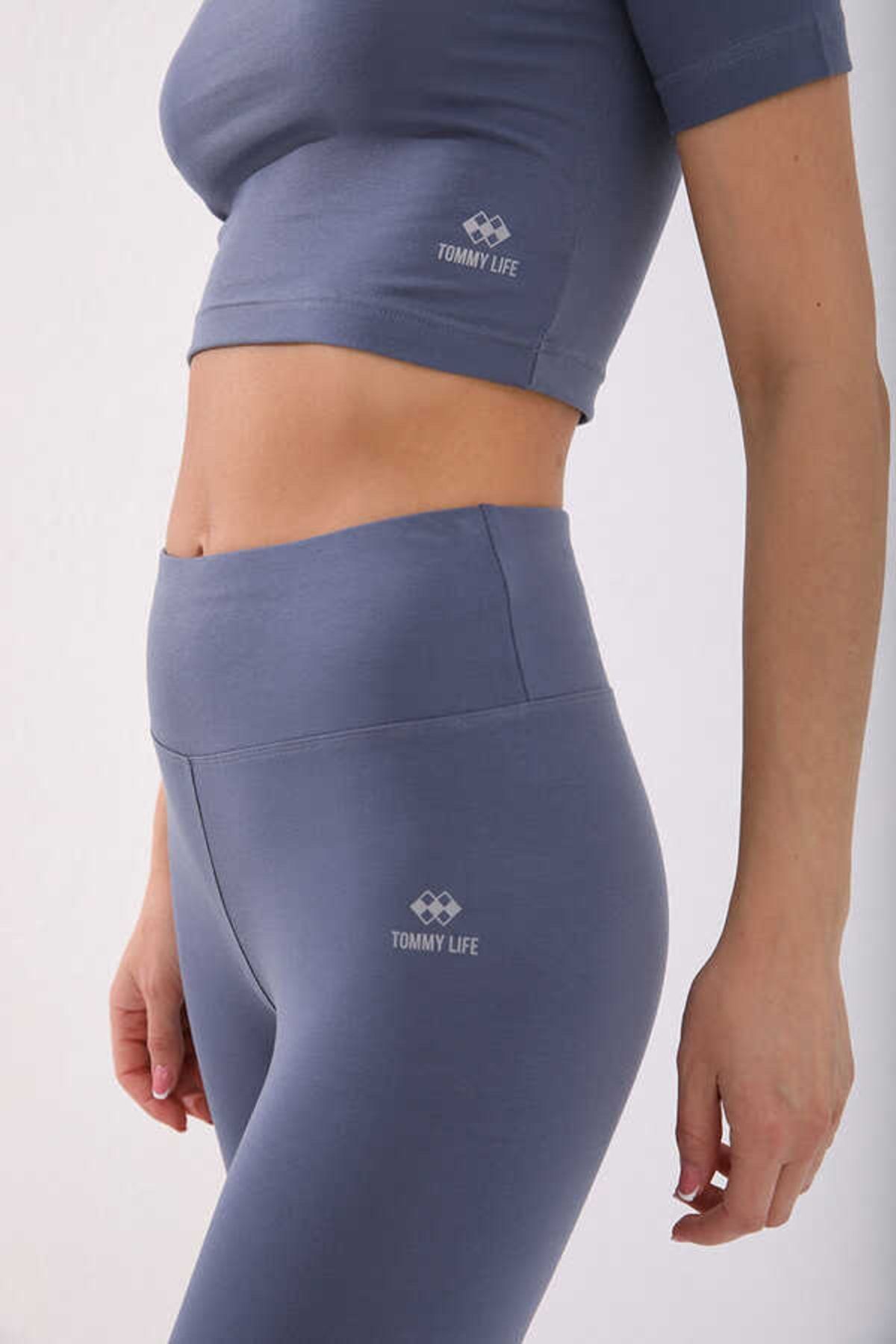 Kadın Petrol Bisiklet Yaka Spor Crop T-Shirt 95286-58