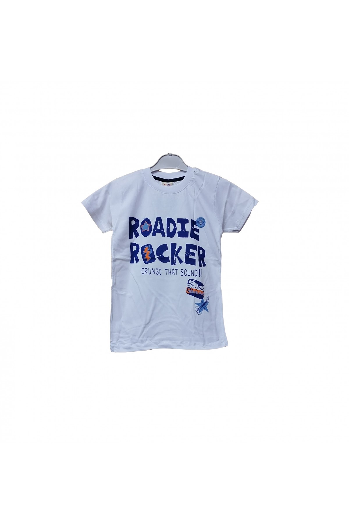 Erkek Çocuk Beyaz Baskılı Bisiklet Yaka Kısa Kol T-Shirt 995-1