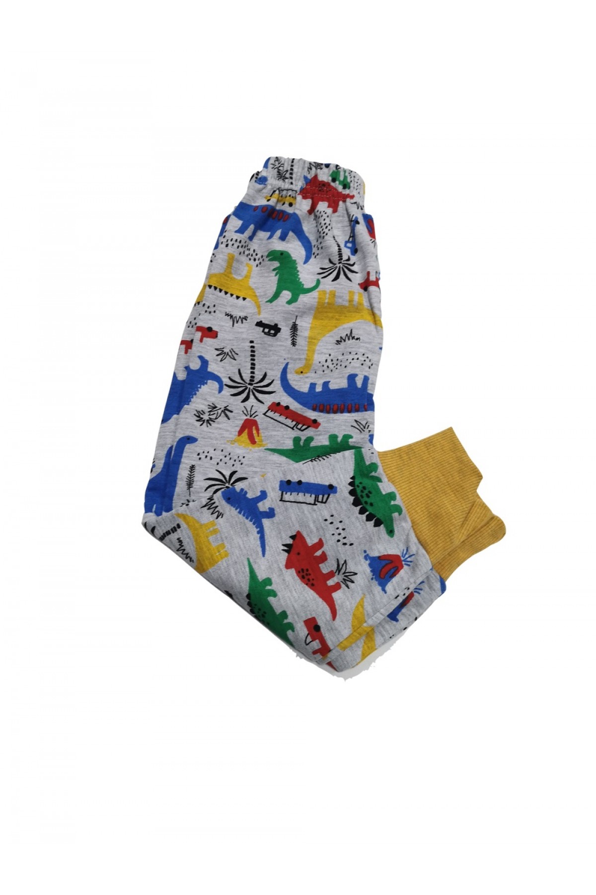 Erkek Çocuk Gri Sarı Dinazor Desenli Eşofman Altı BB001