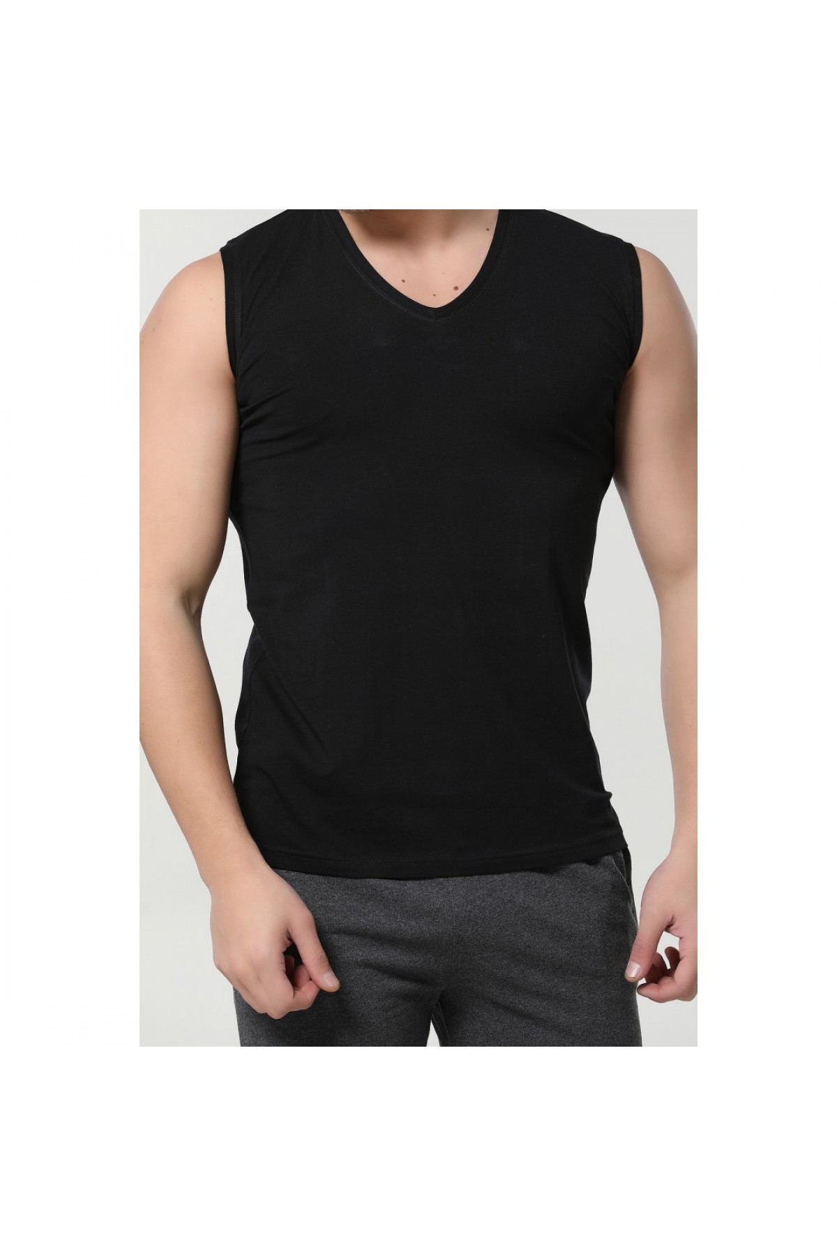 NAMALDİ ERKEK V YAKA KOLSUZ ATLET SİYAH CV188